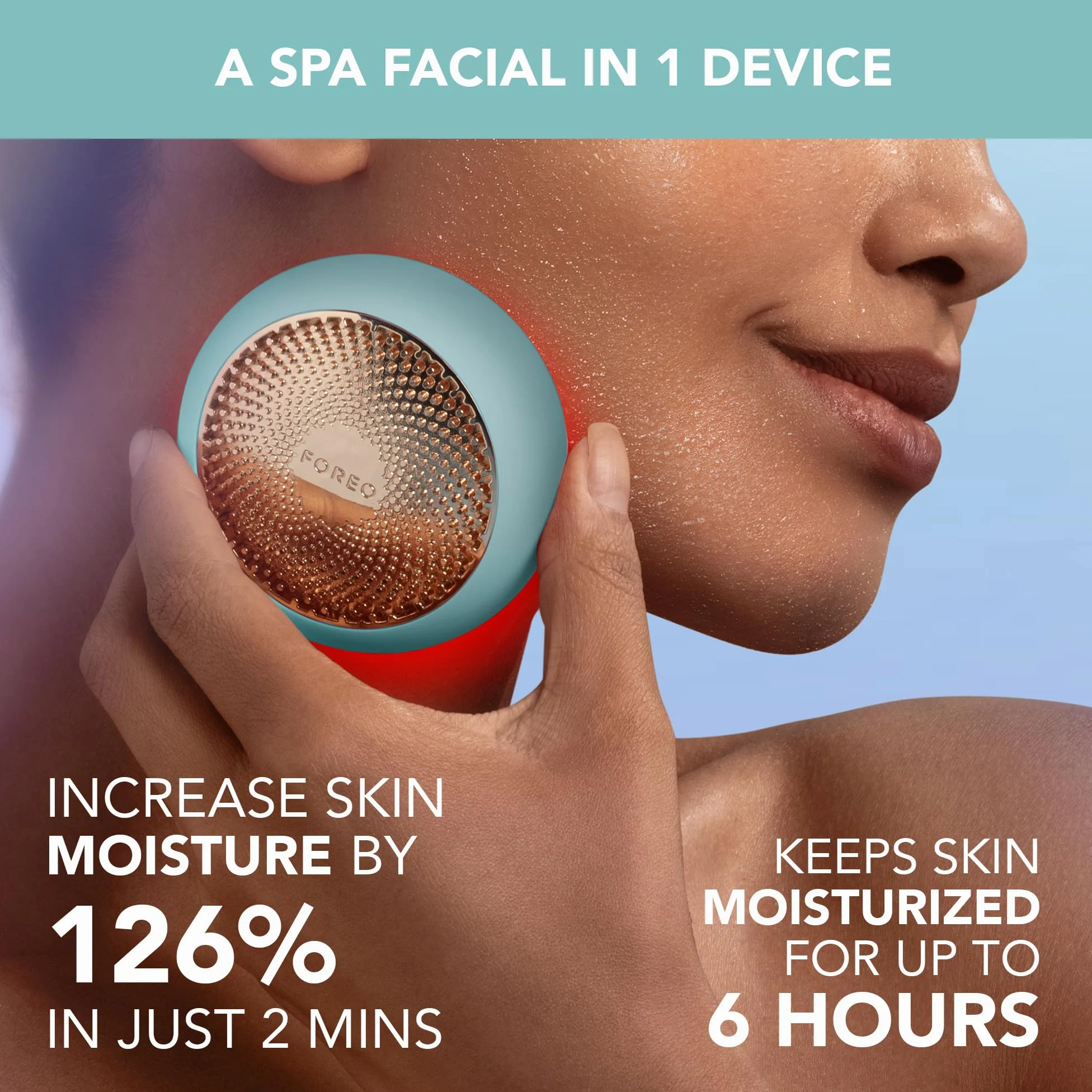 FOREO UFO 3, hidratación facial profunda, Spa facial 5 en 1, Terapia con luz LED roja, termoterapia, crioterapia, masajeador facial T-Sonic, cuidado facial antiedad, Arctic Blue | Mascarilla LED, Mascarilla luz roja, Cuidado facial, Calentamiento, Enfriam