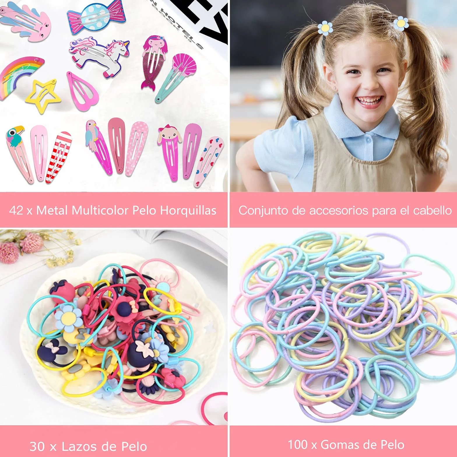 VEGCOO 172pcs Accesoris para Niña Clips Pelo y Gomas Pelo Pinzas Horquillas Pelo Regalo Navidad