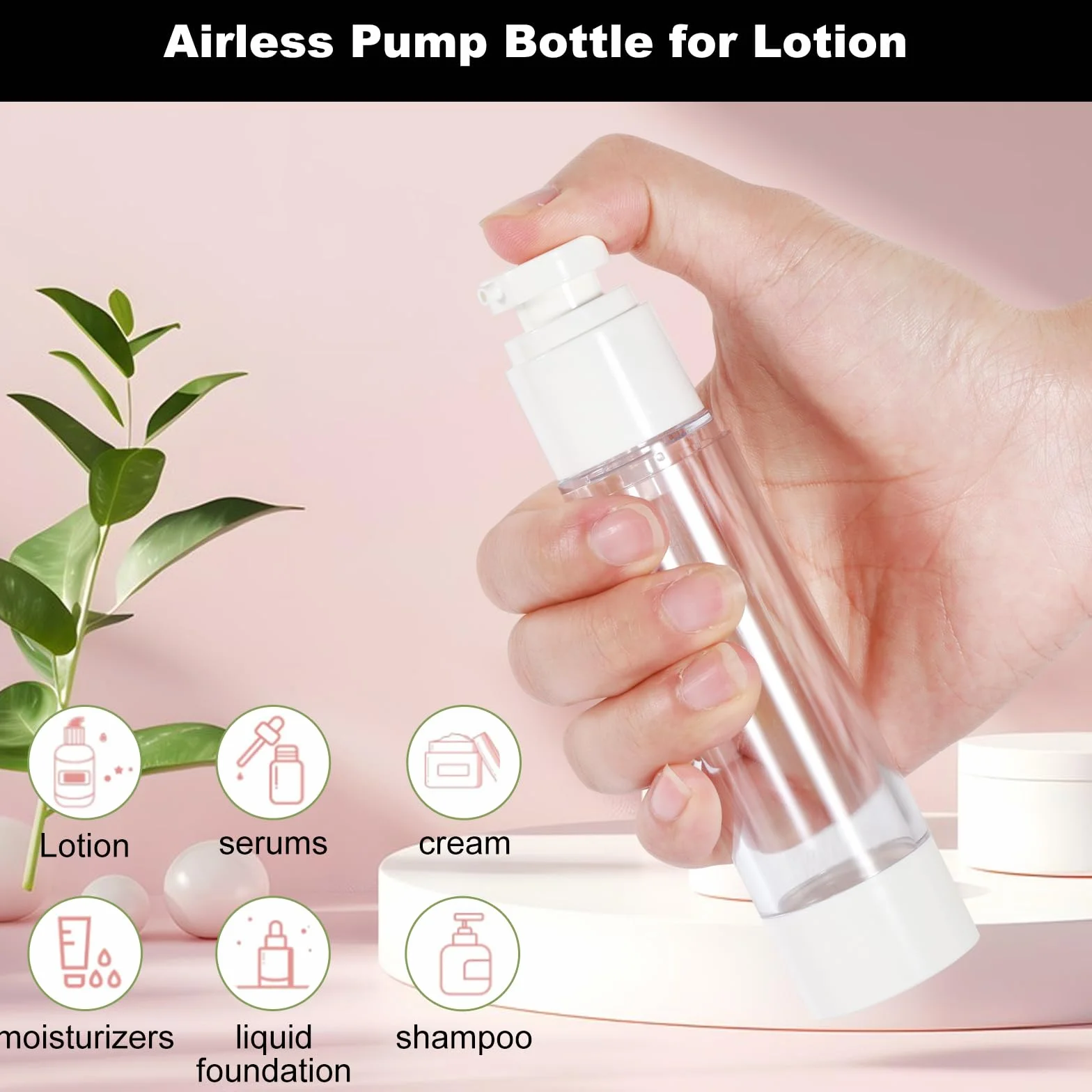 Botellas de Loción al Vacío 50ml, 6 Piezas, Bote Airless con Bomba, Reutilizable, con Espátula, Embudo, Pegatinas