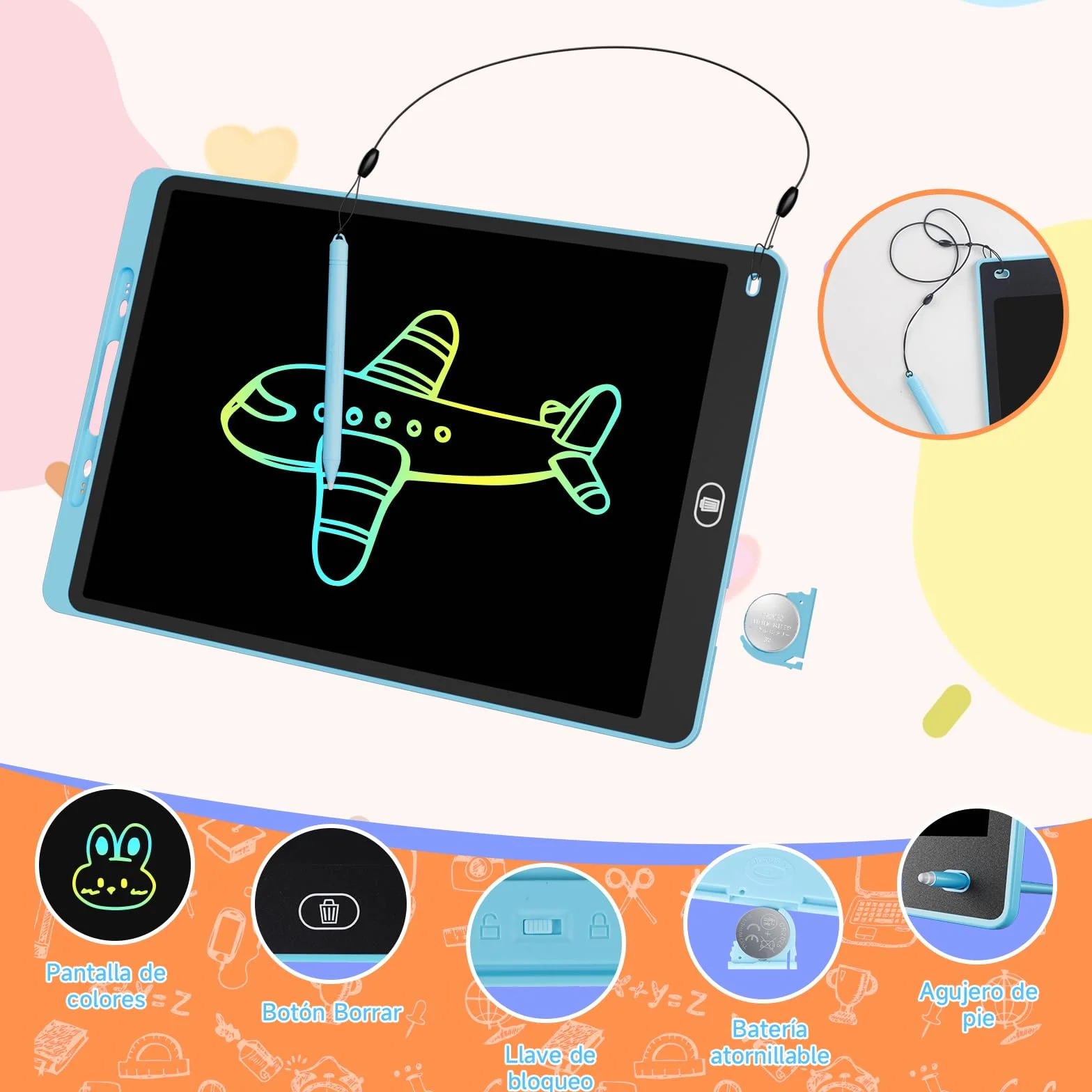 Electight Tablet Escritura LCD Color 12 Pulgadas 2 Packs, Juguetes Educativo Niños con Borrable y Bloqueo, Azul