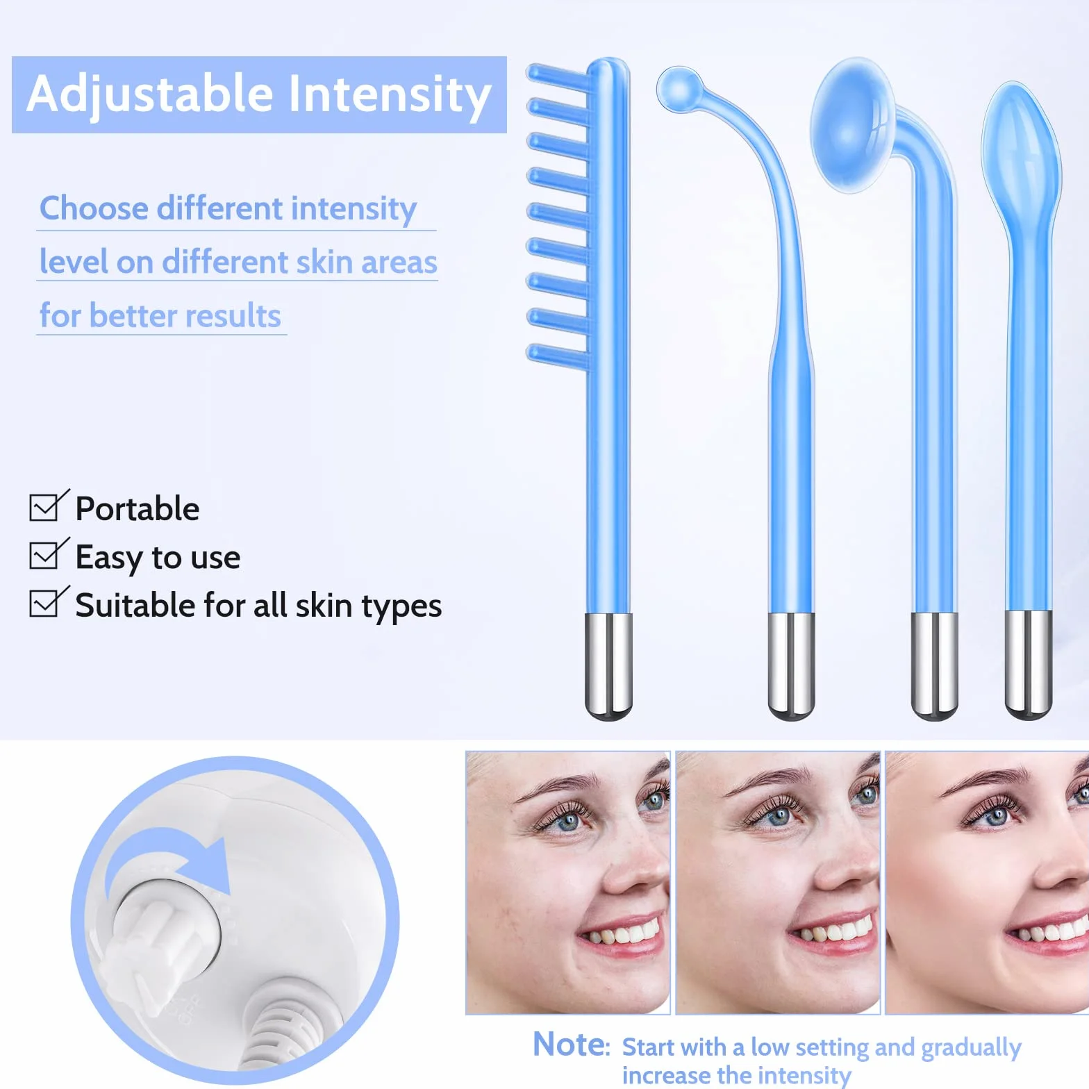 Yofuly Máquina de Alta Frecuencia Estetica Facial con 4 Azul Dispositivos de Masaje Facial Portátil