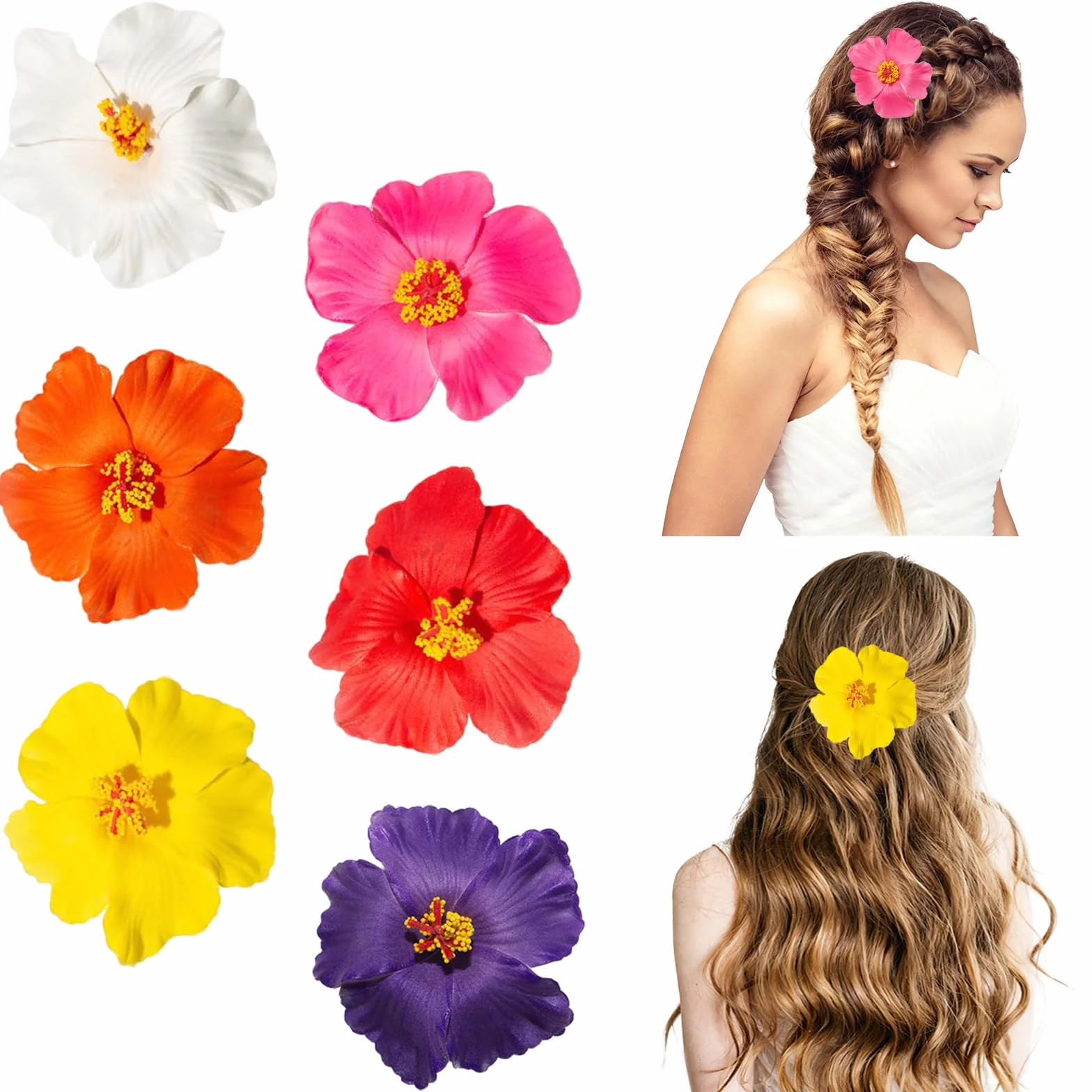 Horquillas de Flores para el Pelo, Pinzas de Flor Hawaiana, Accesorios Plumeria Multicolor