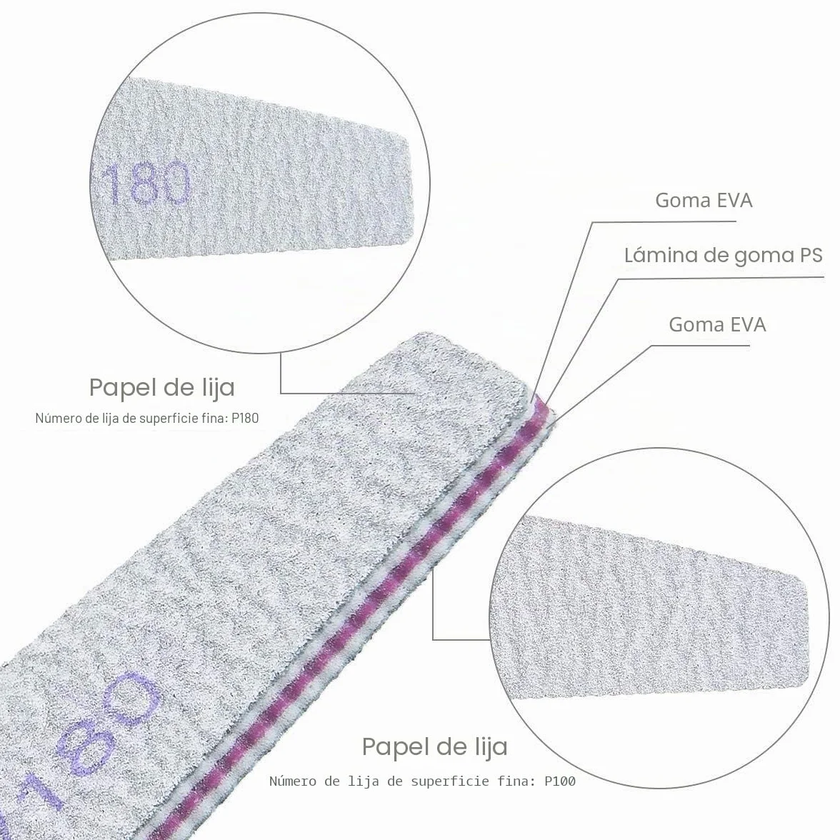 Lima de uñas profesional 100/180 grano lavable 16 unidades doble cara para salón