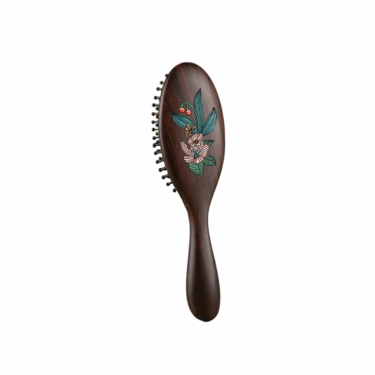 Cepillo para el Cabello, Peine de Masaje de Madera, Cepillo para el Cabello Ovalado con Pintura de Flores de Mariposa, Cepillo de Aire desenredante antiestático