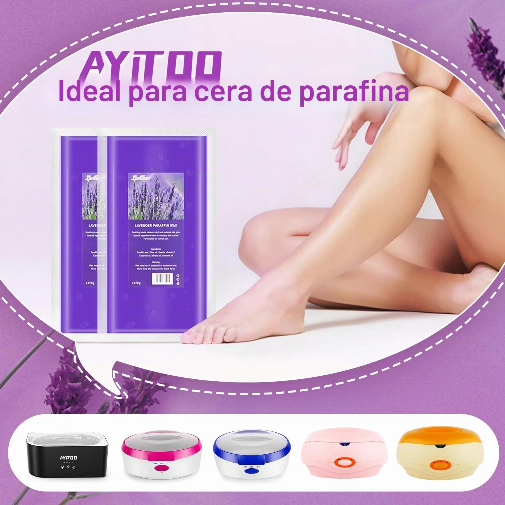 Cera de Parafina Lavanda 2700g Set para Manos y Pies Tratamientos Estéticos Hogar