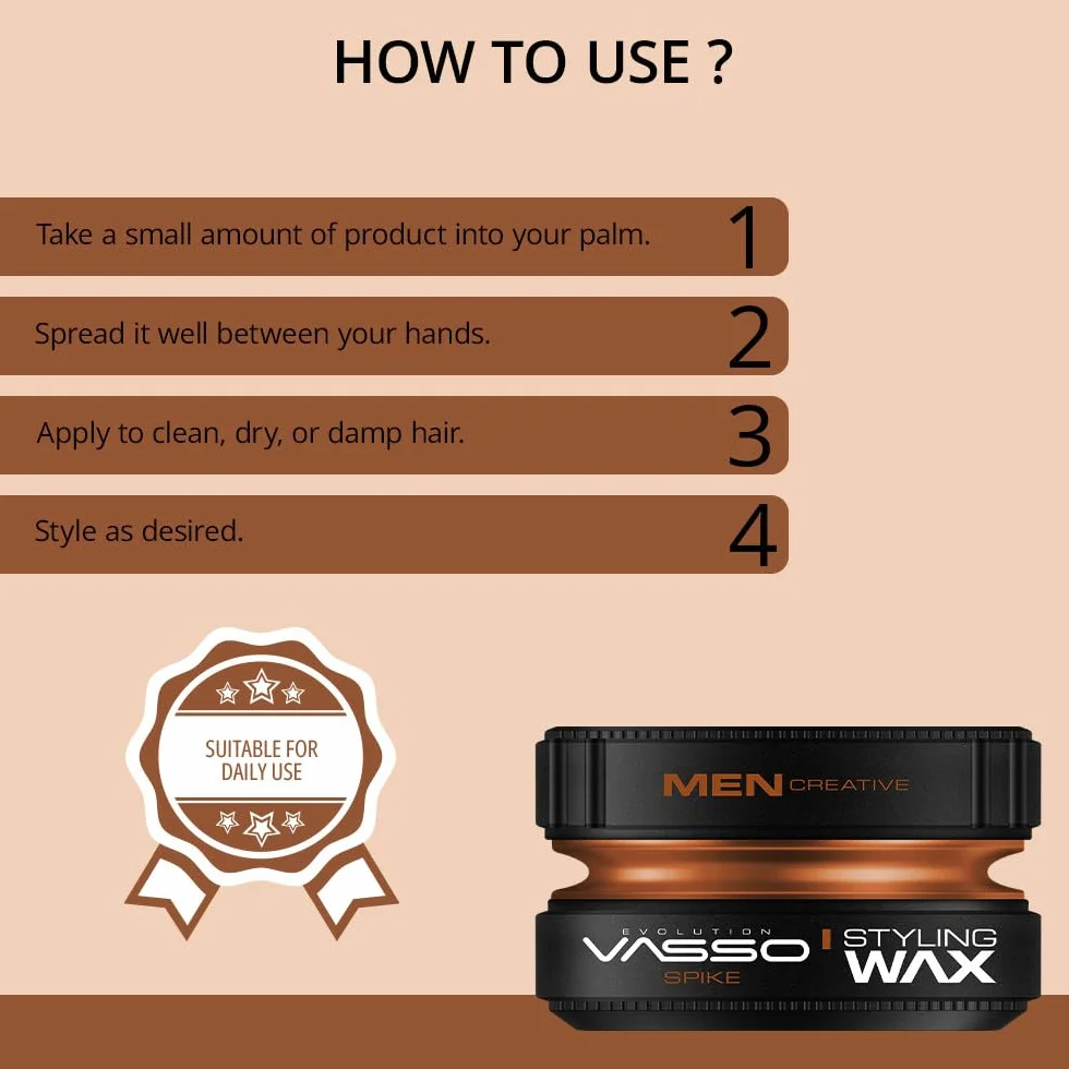Vasso Spike Pro Clay Hair Dry Surfer Cera de Peinado Aspecto Mate 150 ml Marrón