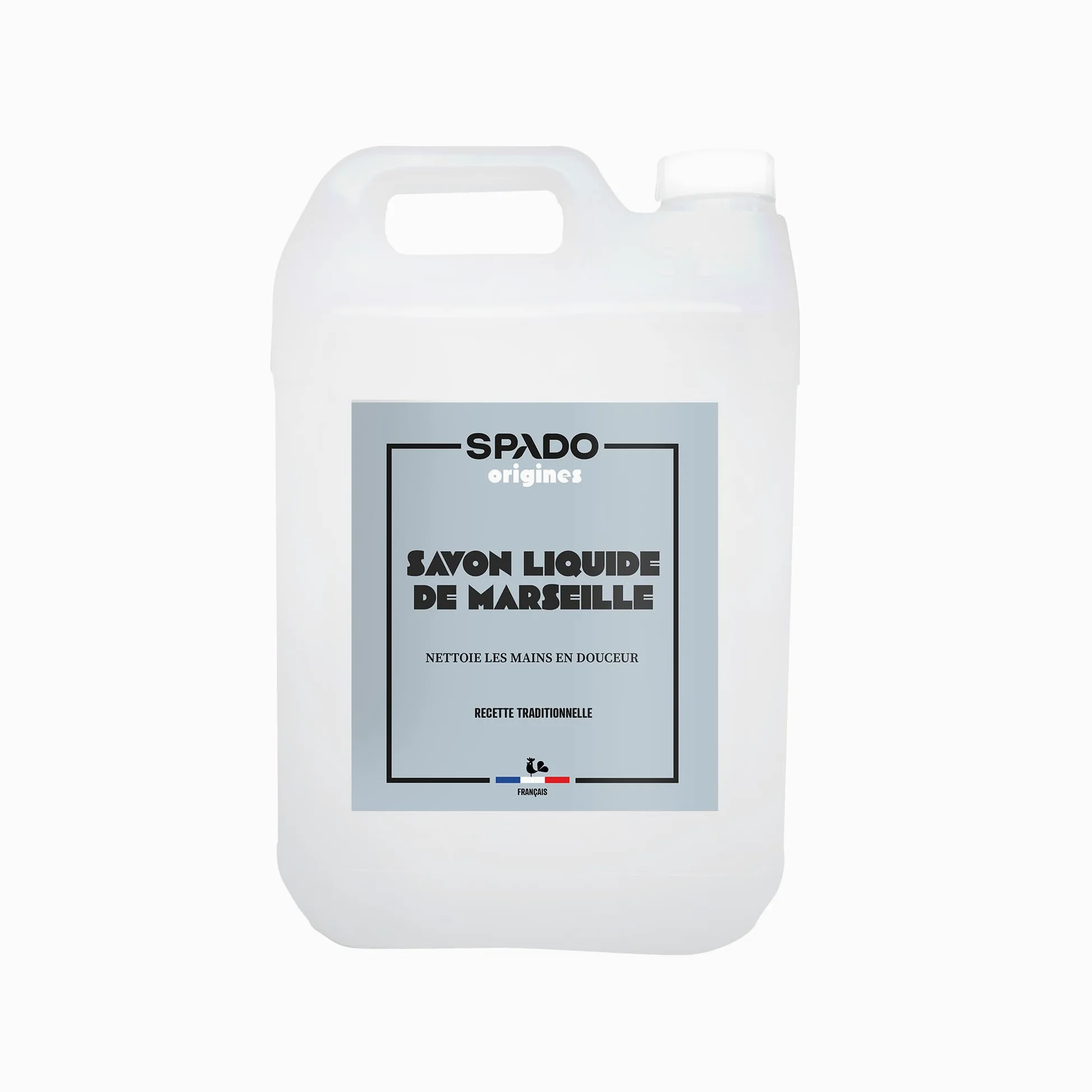 SPADO Origines – Jabón de Marsella líquido – 100% vegetal – Limpia y desengrasa – Suaviza las manos – Con aceite de oliva – 5 L – Fabricación francesa