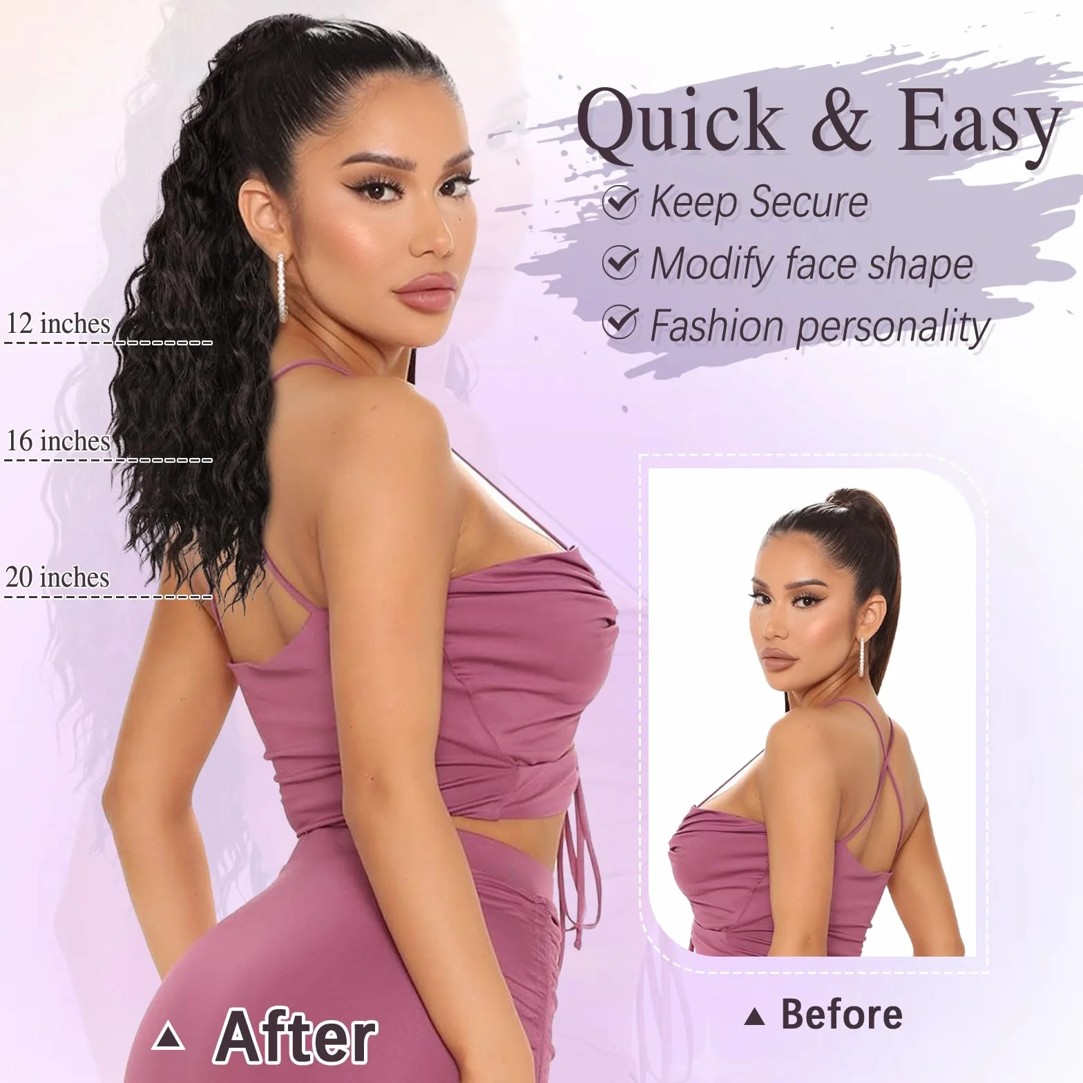 RUWISS Coleta Postiza Pelo Natural, Extensiones Pelo Rizado Coleta Postiza Larga Negro Marrón Ondulado Sintética Ponytail 30 cm Cola Caballo Extension para Mujeres