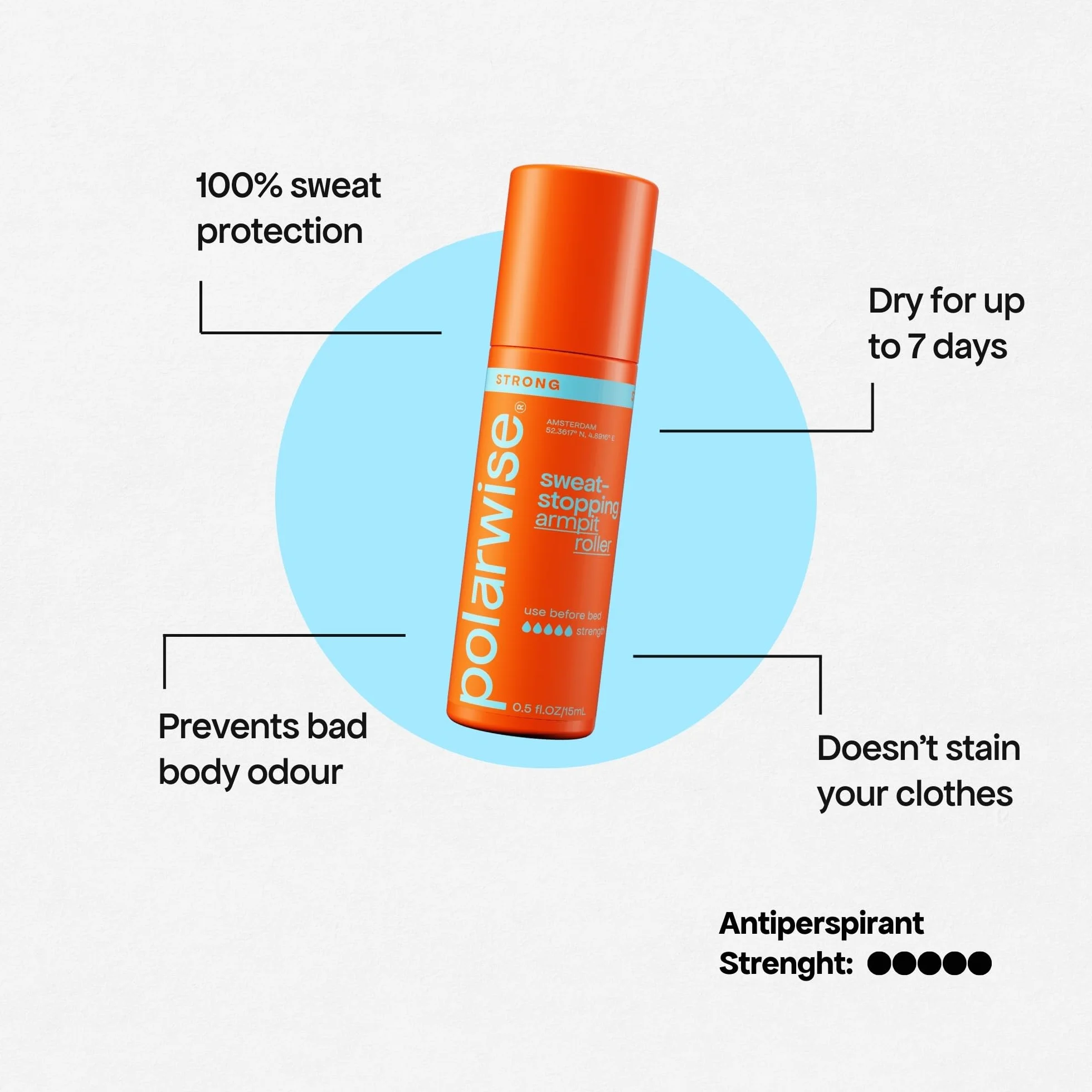 Polarwise Strong Roller Bundle – Rodillo antitranspirante antitranspirante contra la sudoración excesiva – Protección eficaz contra el sudor de las axilas – Más que un desodorante – 30 ml