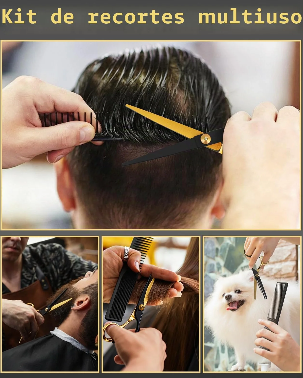 Lictin 15 en 1 Kit 6.7" Tijeras de Peluquería Profesional Acero Inoxidable con Peine, Tijeras Entresacar, Bolso de Cuero, Negro y Dorado