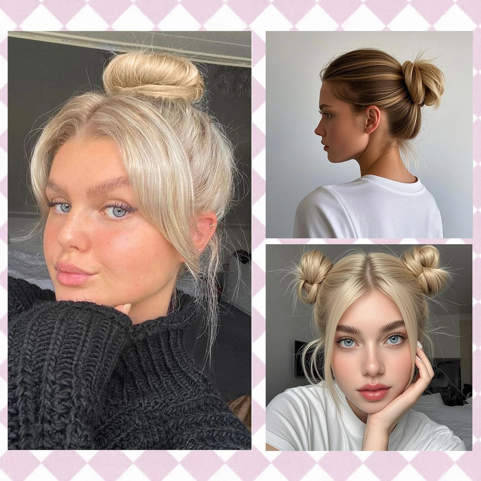 Scrunchies para cabello liso Castaño claro accesorio donut trenzado sintético