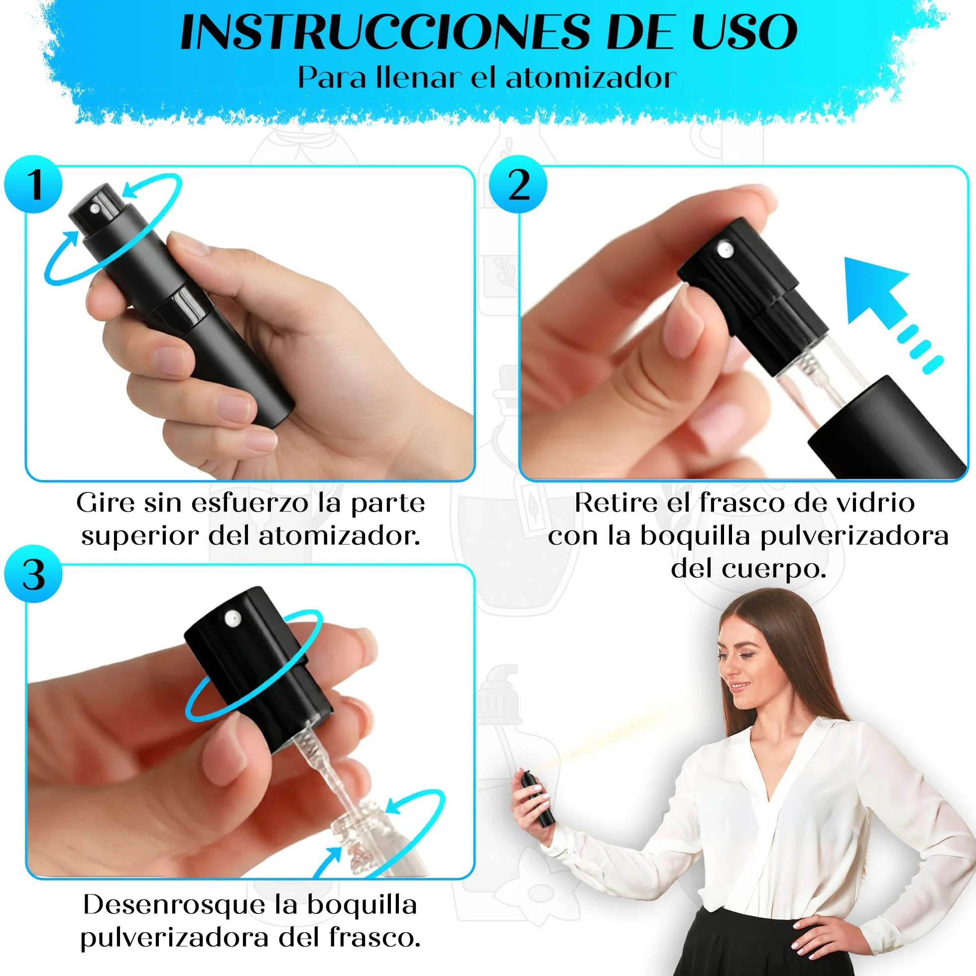 Atomizador Perfume Recargable 8ml con Accesorios de Rellenado para Viaje
