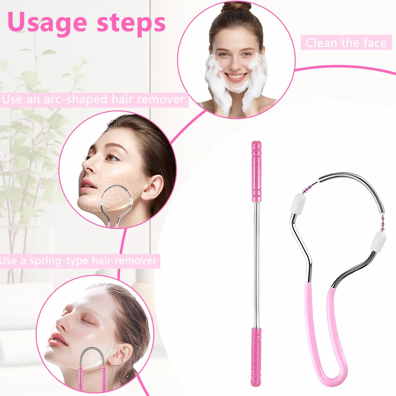 Depiladora Facial Manual 4 Piezas Herramientas de depilación con Hilo de Resorte para Mujer eliminación Vello Cara Cuello Labio Superior portátiles Uso hogar Viaje