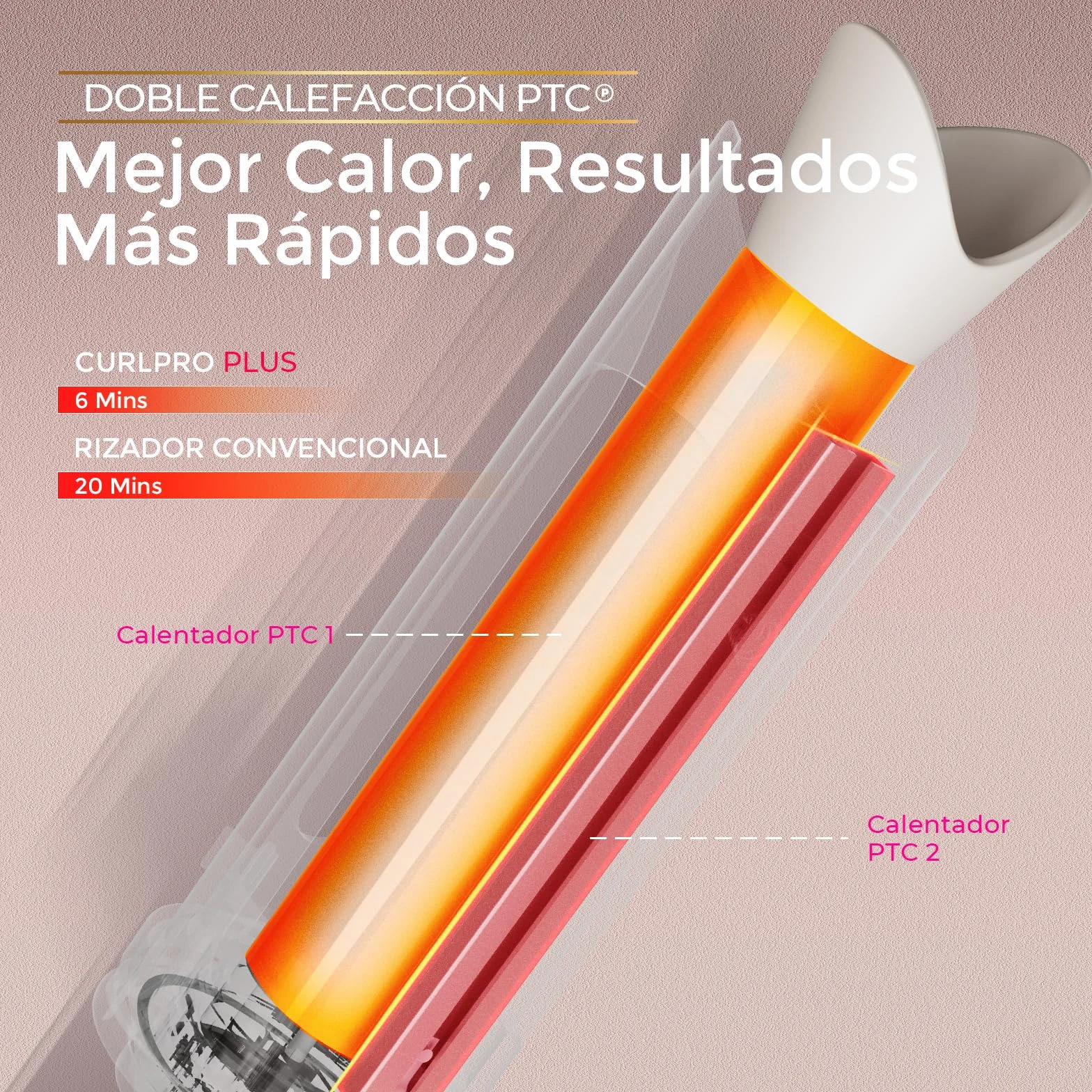 TYMO Curlpro Plus Rizador de Pelo Automático 25mm Beach Waves Moldeador Anti-Quemaduras Calentamiento Rápido Dorado