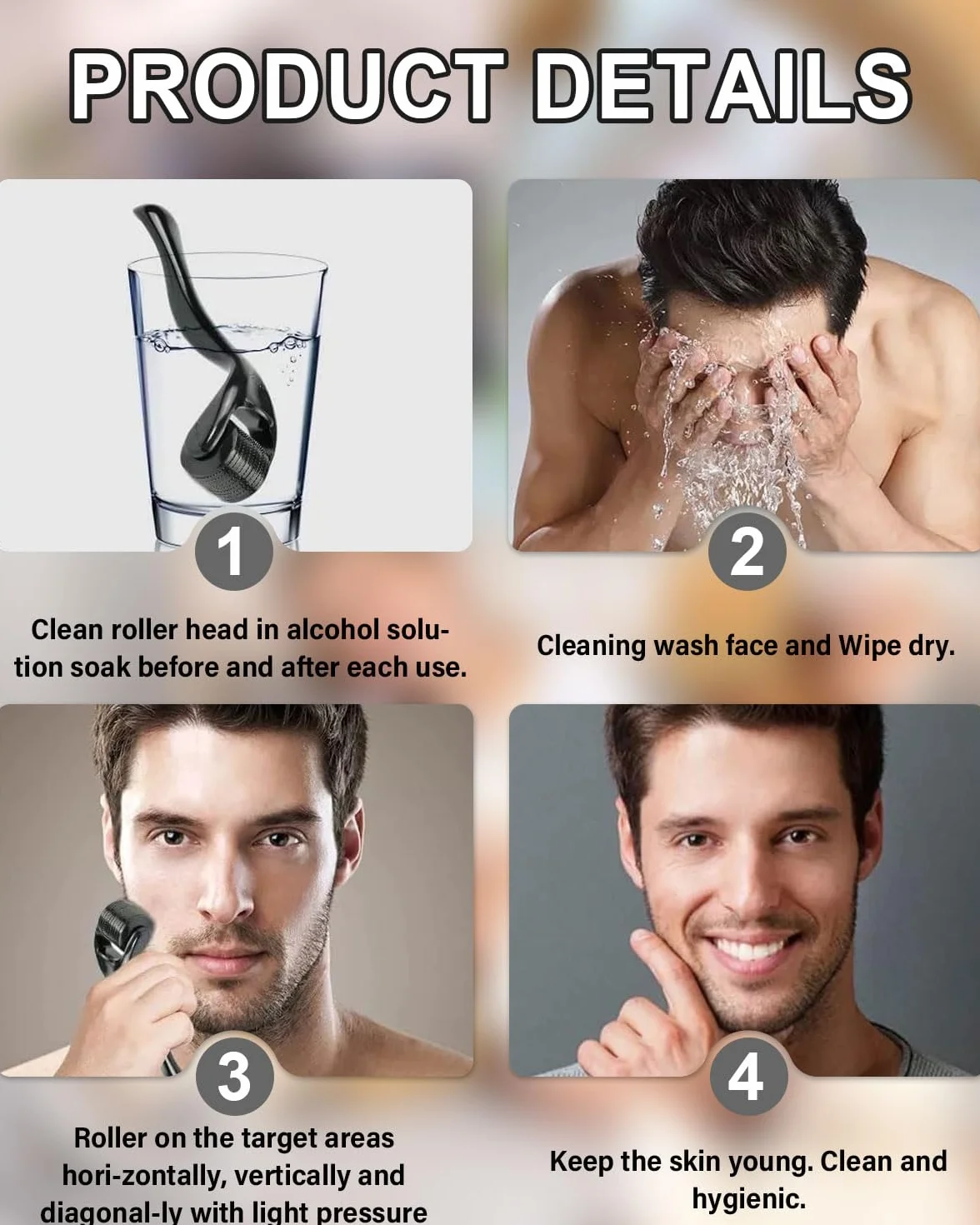 Rodillo de microagujas 0,5 mm 540 agujas de titanio para crecimiento de barba y cabello