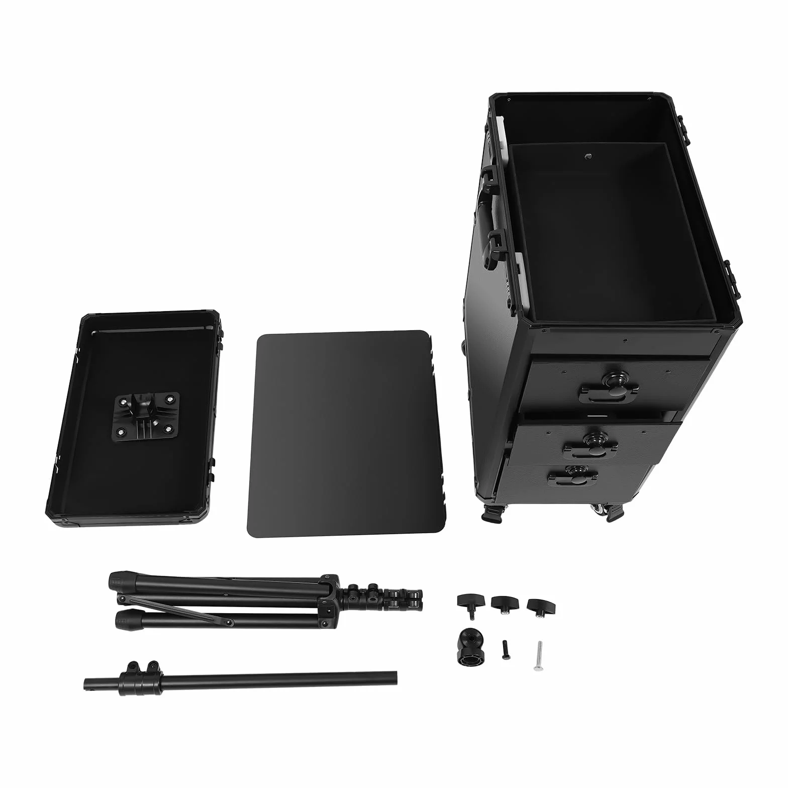 Maletín de Maquillaje 2 en 1 para Tatuajes, con Soporte para apoyabrazos Tattoo, para Tatuajes, Mesa de Maquillaje, Mesa Tattoo con Ruedas y 3 cajones (Placa metálica)