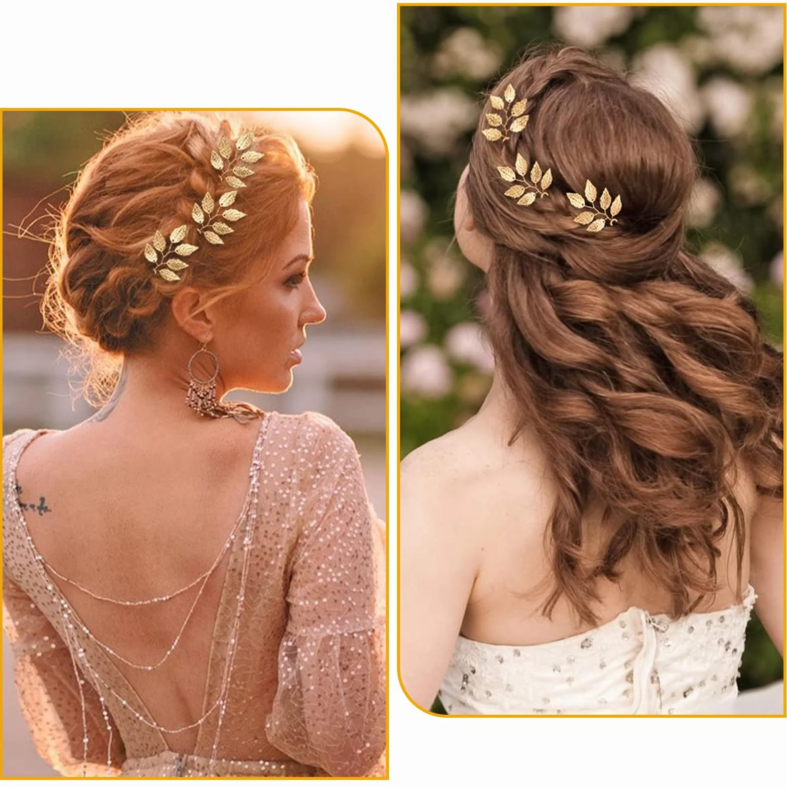 Pinzas para cabello de novia hojas doradas perlas de cristal vintage 4 piezas