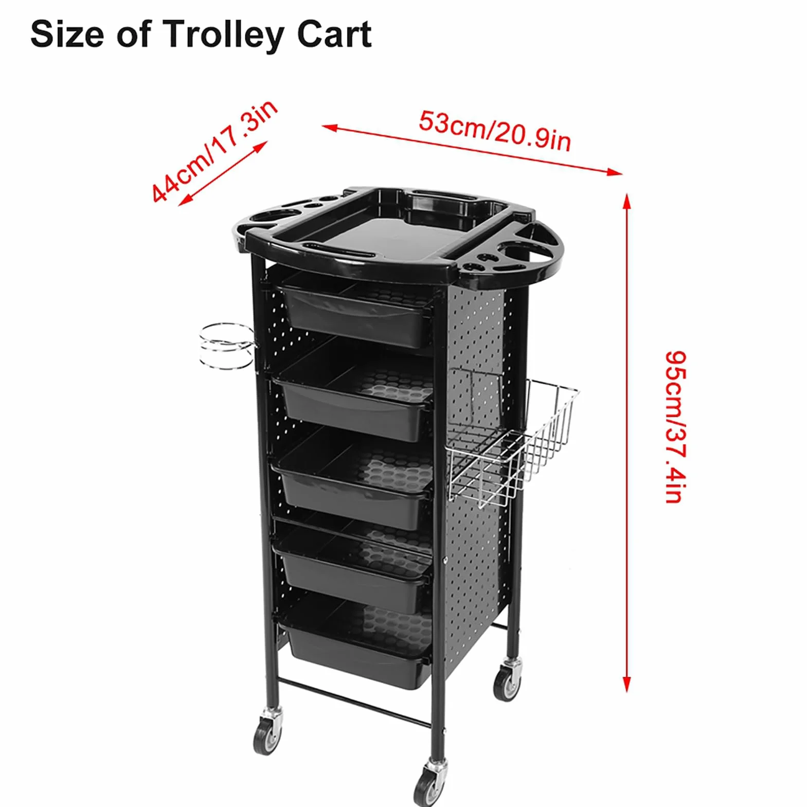 Carrito de Peluquería con Ruedas de 6 Niveles Ajustable, Almacenamiento de Tubos de Hierro Negro