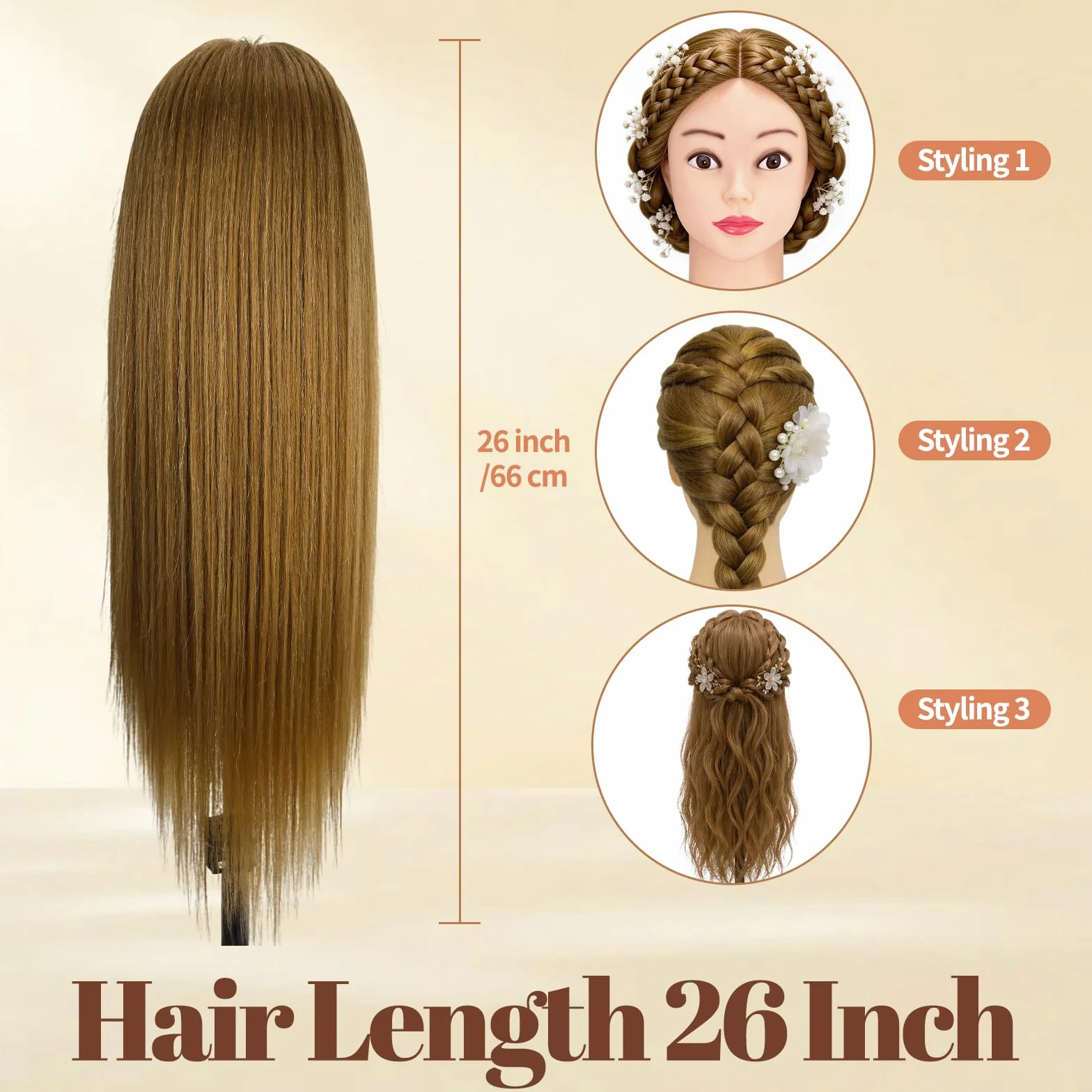 Yofuly Cabeza Maniquí 26inch Cabello Humano 80% Modelo Peluqueria con Abrazadera Mesa Trenzas DIY