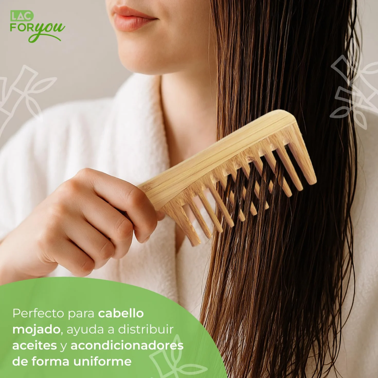 Peine Puas Anchas Antifrizz Natural Madera para Pelo Rizado