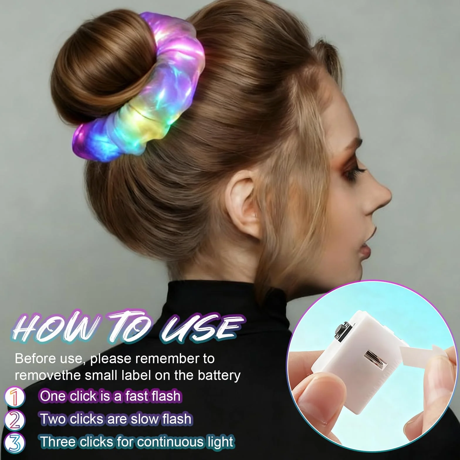 Coleteros LED para el Cabello, Lazos Luminosos 3 Modos de Luz, Elásticos Brillantes para Mujeres y Niñas