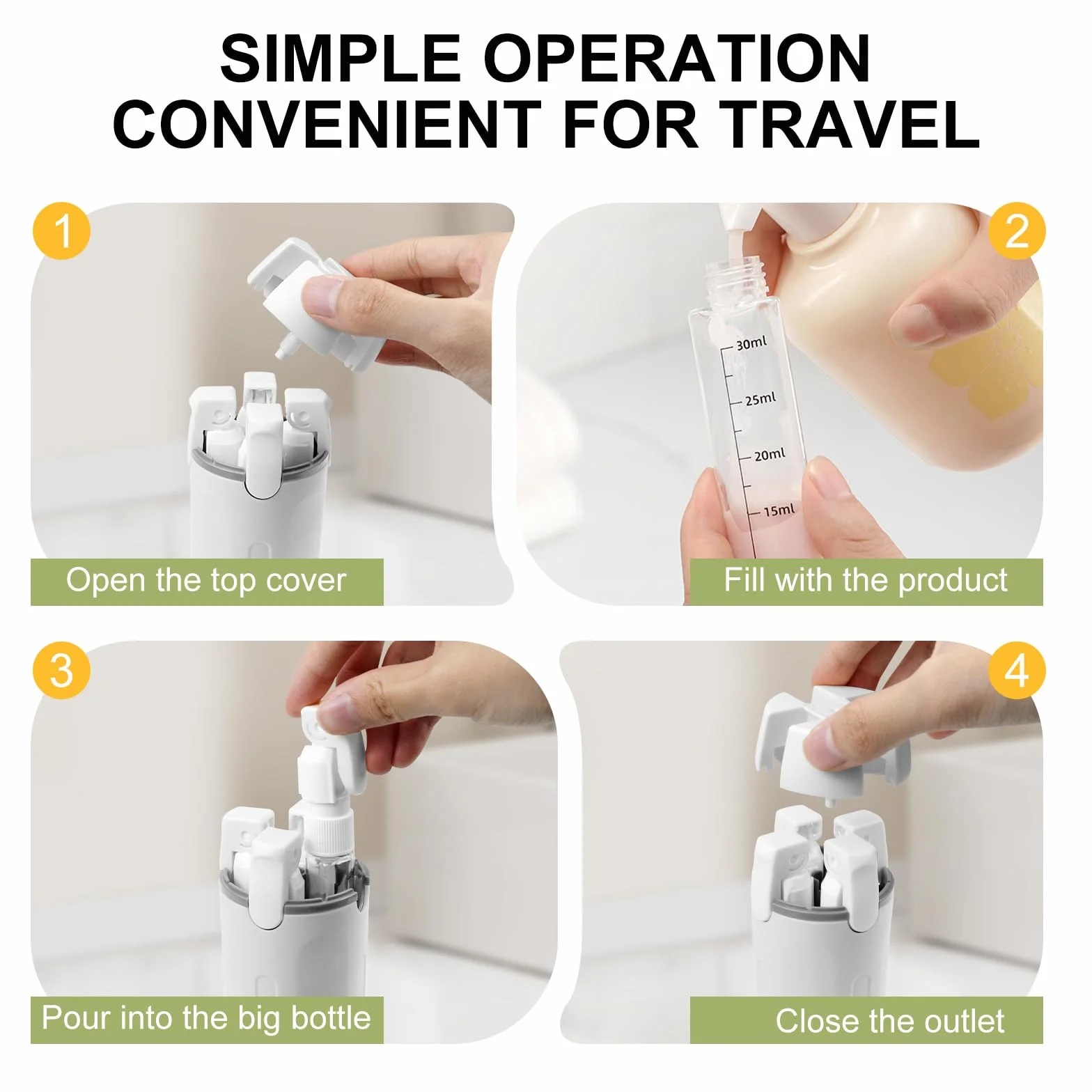 4 en 1 Dispensador de Viaje 30 ml Botellas Recargables Antifugas con Estuche
