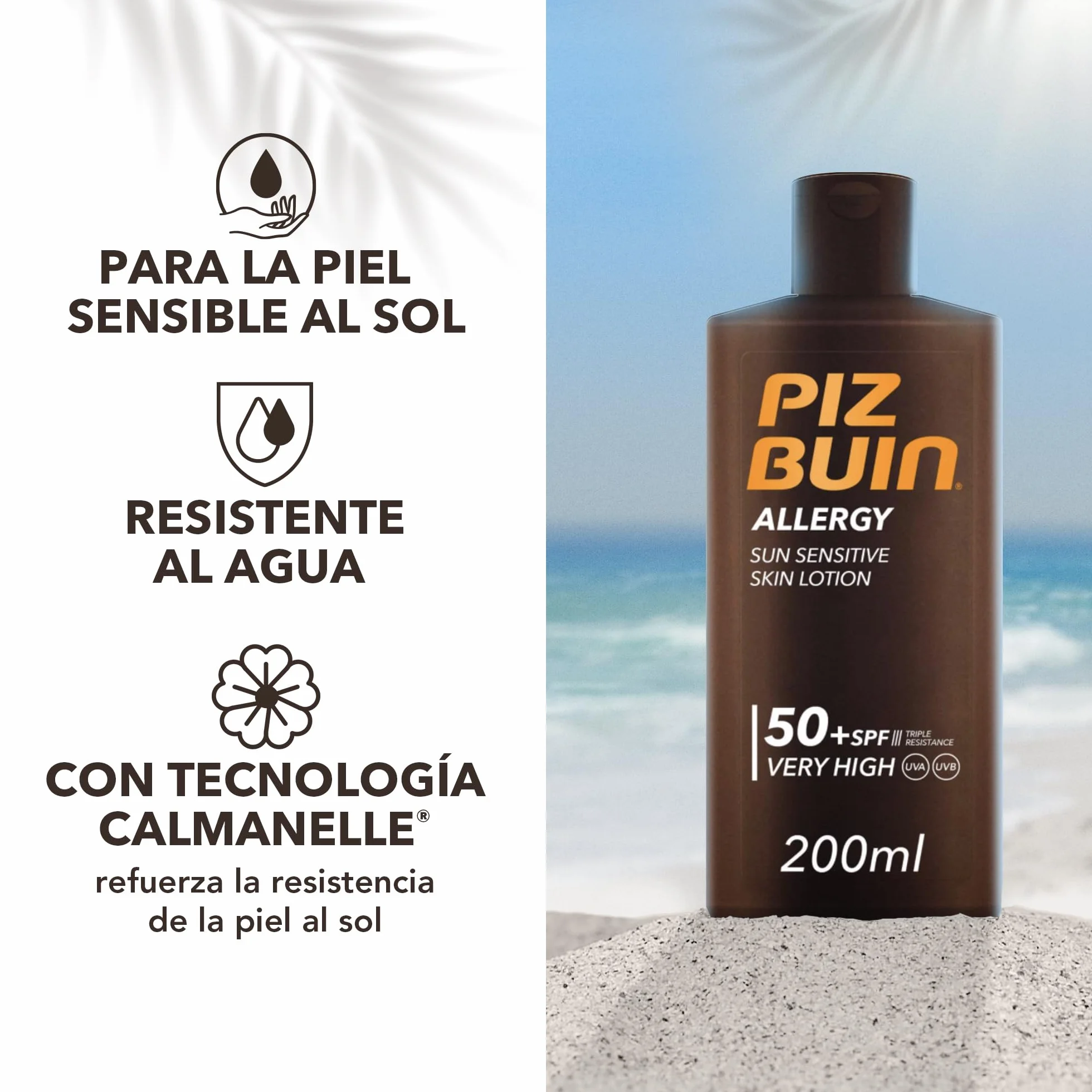 PIZ BUIN Allergy Sun Sensitive Skin Lotion FPS 50 200 ml protector solar corporal FP50 protección solar muy alta para pieles sensibles loción corporal UVA/UVB