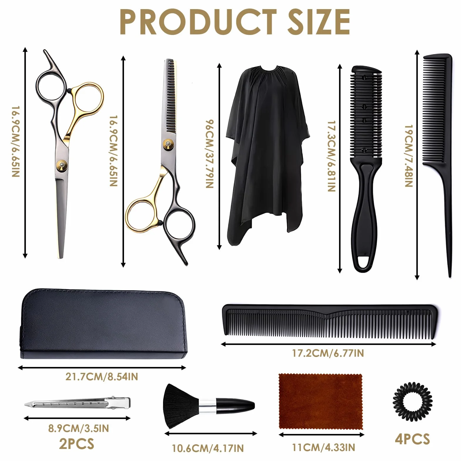 Profesional Kit Tijeras Peluqueria Canina 15 Piezas Acero Inoxidable Oro Negro