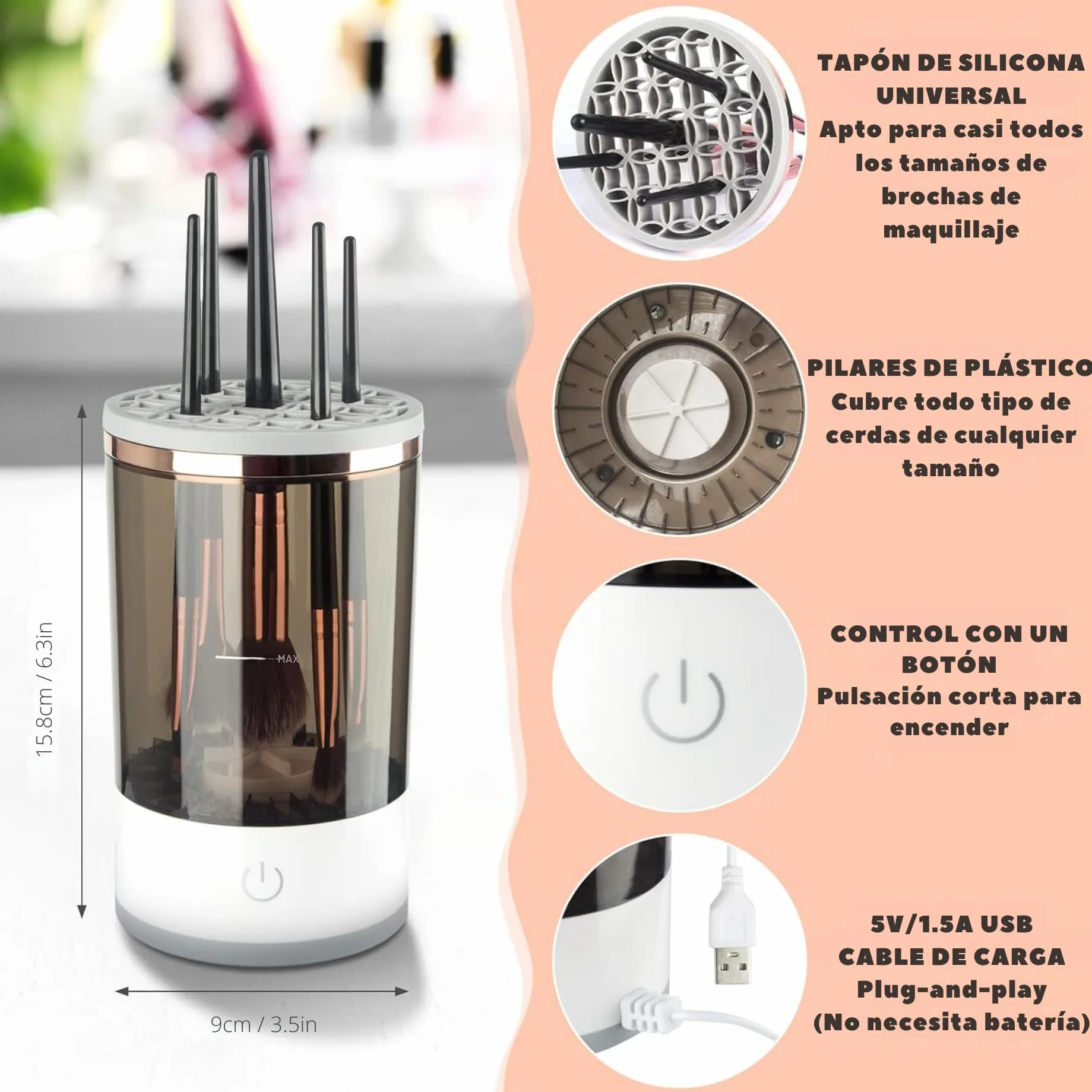 Limpiador Eléctrico de Brochas de Maquillaje, Limpieza Profunda, Portátil, Automático