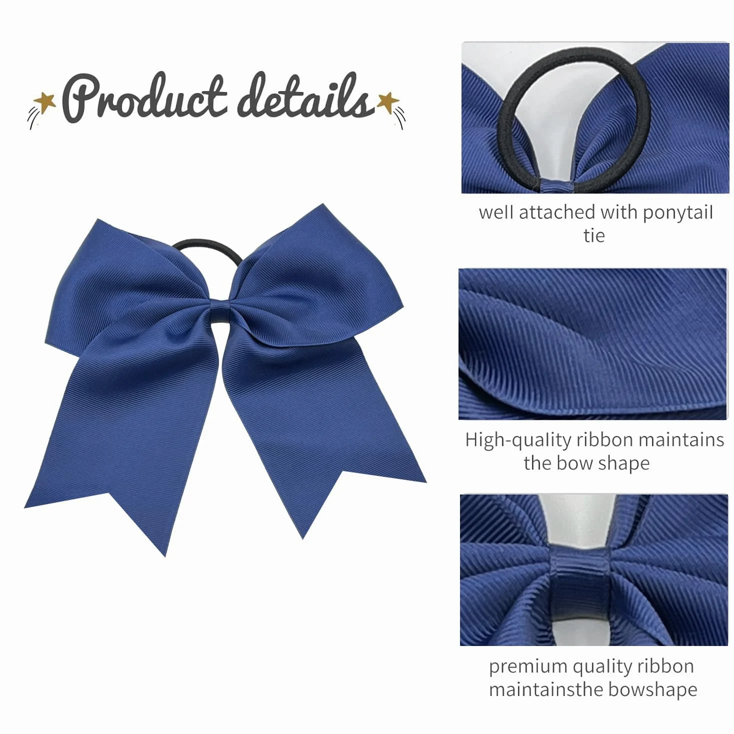 30 lazos grandes de 8 pulgadas, color azul marino, para cola de caballo, hechos a mano, para niñas, adolescentes, sóftbol, animadoras, deportes (azul marino)