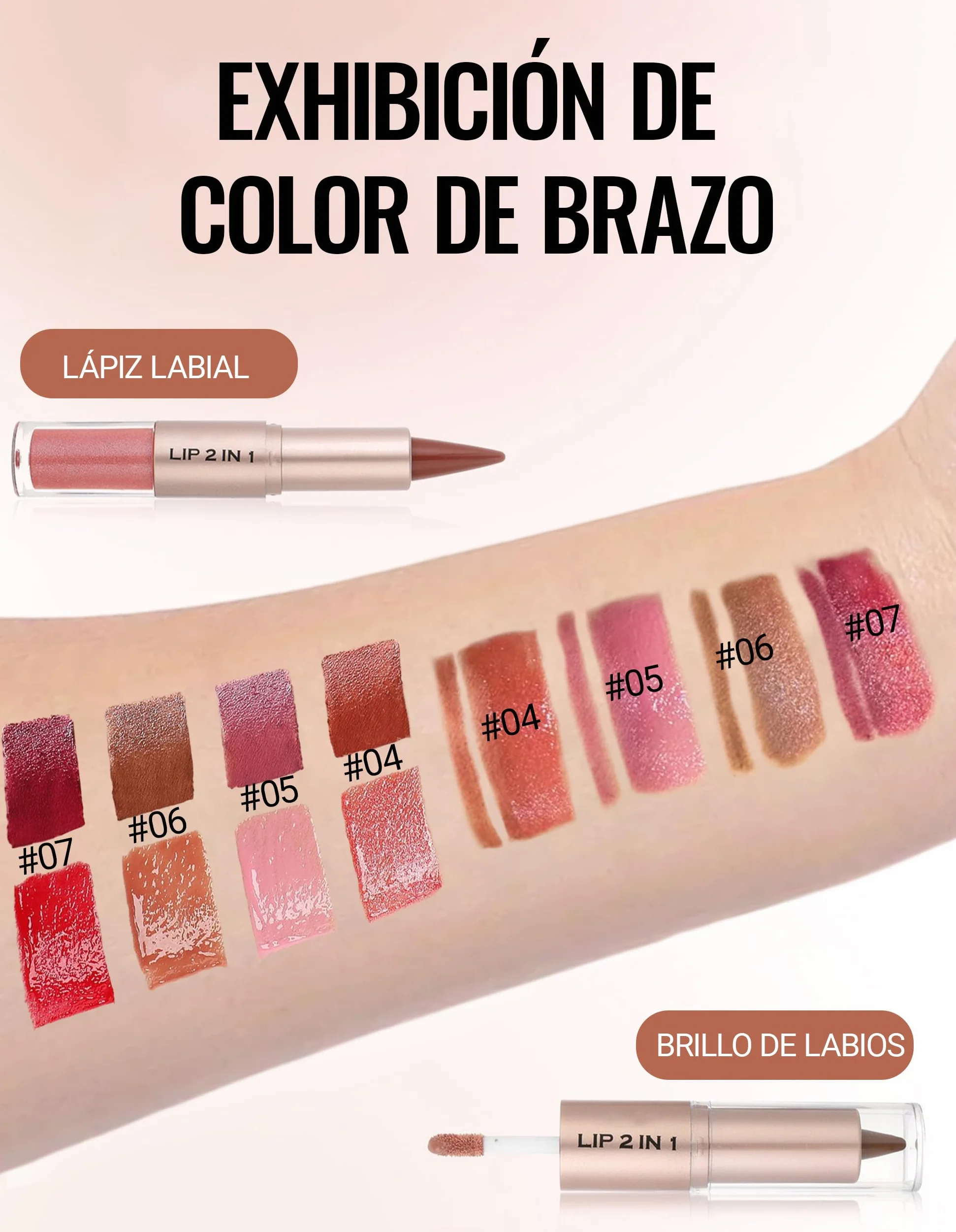 Erinde 2-en-1 Perfilador de Labios & Brillo, Labial Hidratante y Perfilador Mate, Alta Pigmentación, Larga Duración #06