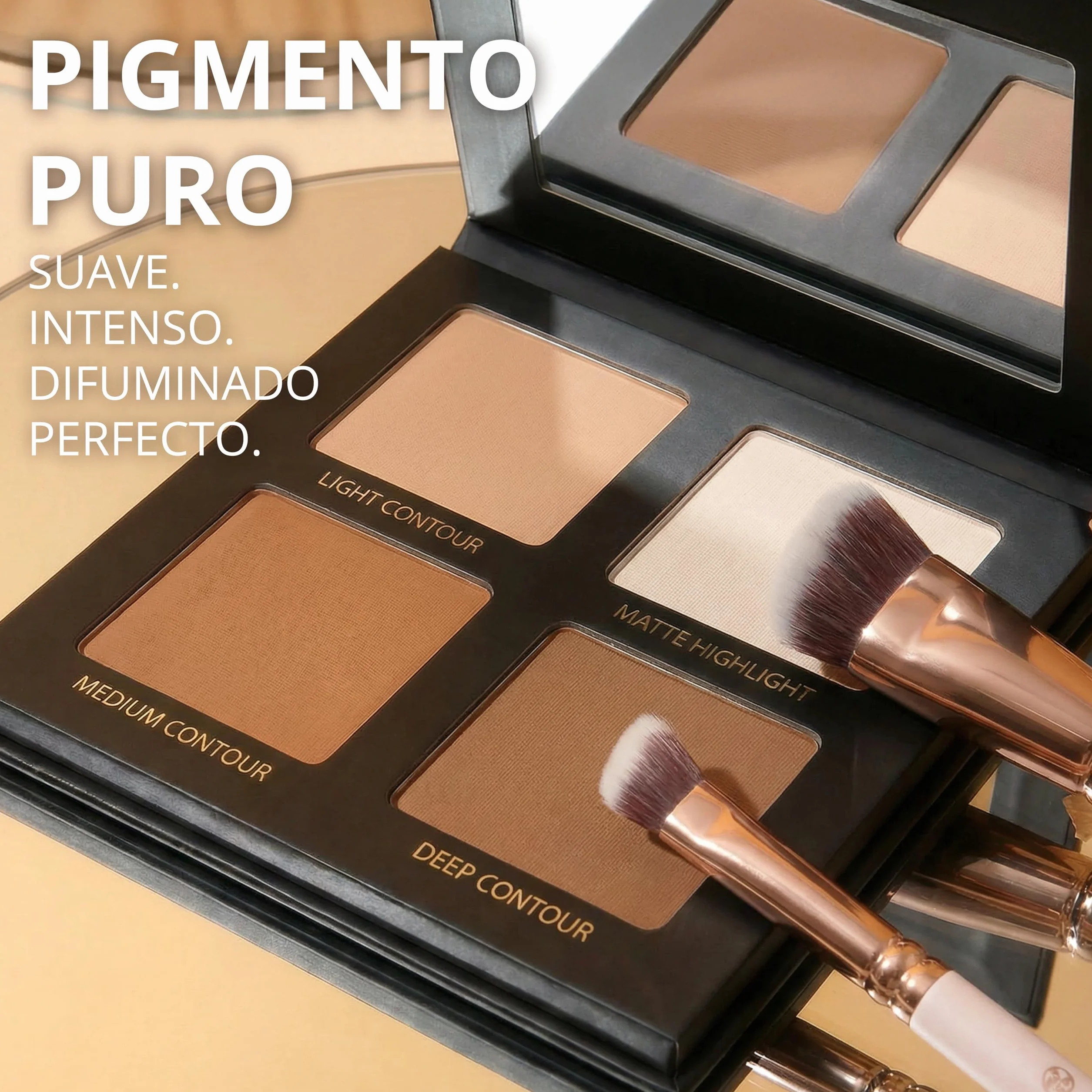 Paleta Contorno Maquillaje Polvos Compactos - Kit Contouring Polvo con Espejo - 4 Colores Mate Pigmentados - Vegano No Probado En Animales