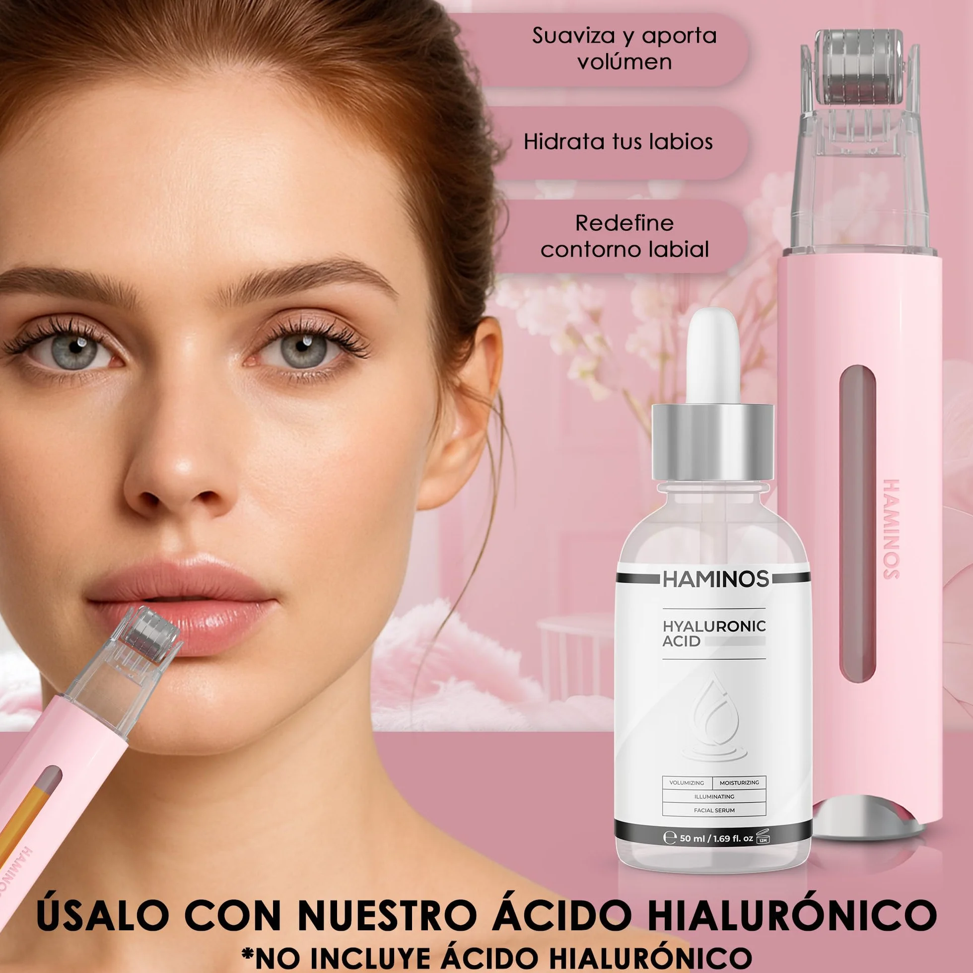 HAMINOS Derma Roller 0,25 mm 2.0 con Depósito para Labios, Piel, Cabello, 105 Agujas de Titanio