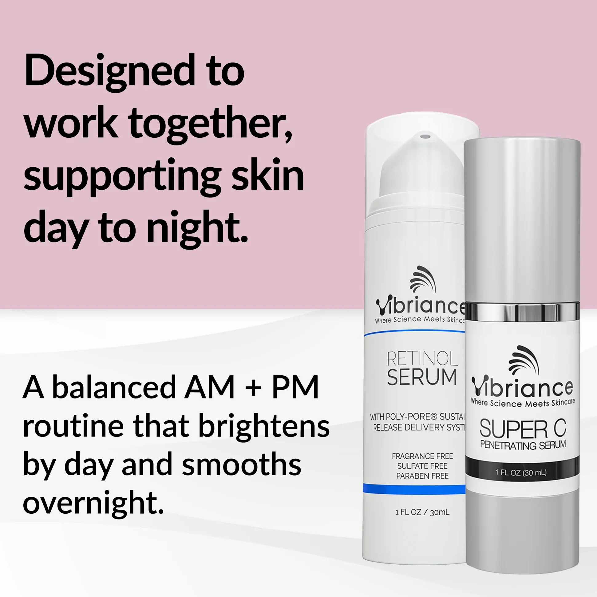 Vibriance Dynamic Duo - Kit de cuidado facial con vitamina C superpotente, kit de cuidado facial con retinol – Sérum de retinol y vitamina C antiedad para día y noche.