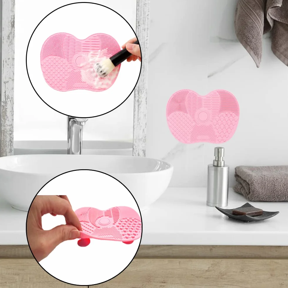 Almohadilla limpiadora de Brochas Cosméticas de Silicona Portátil, Estera de Limpieza (Rosa)