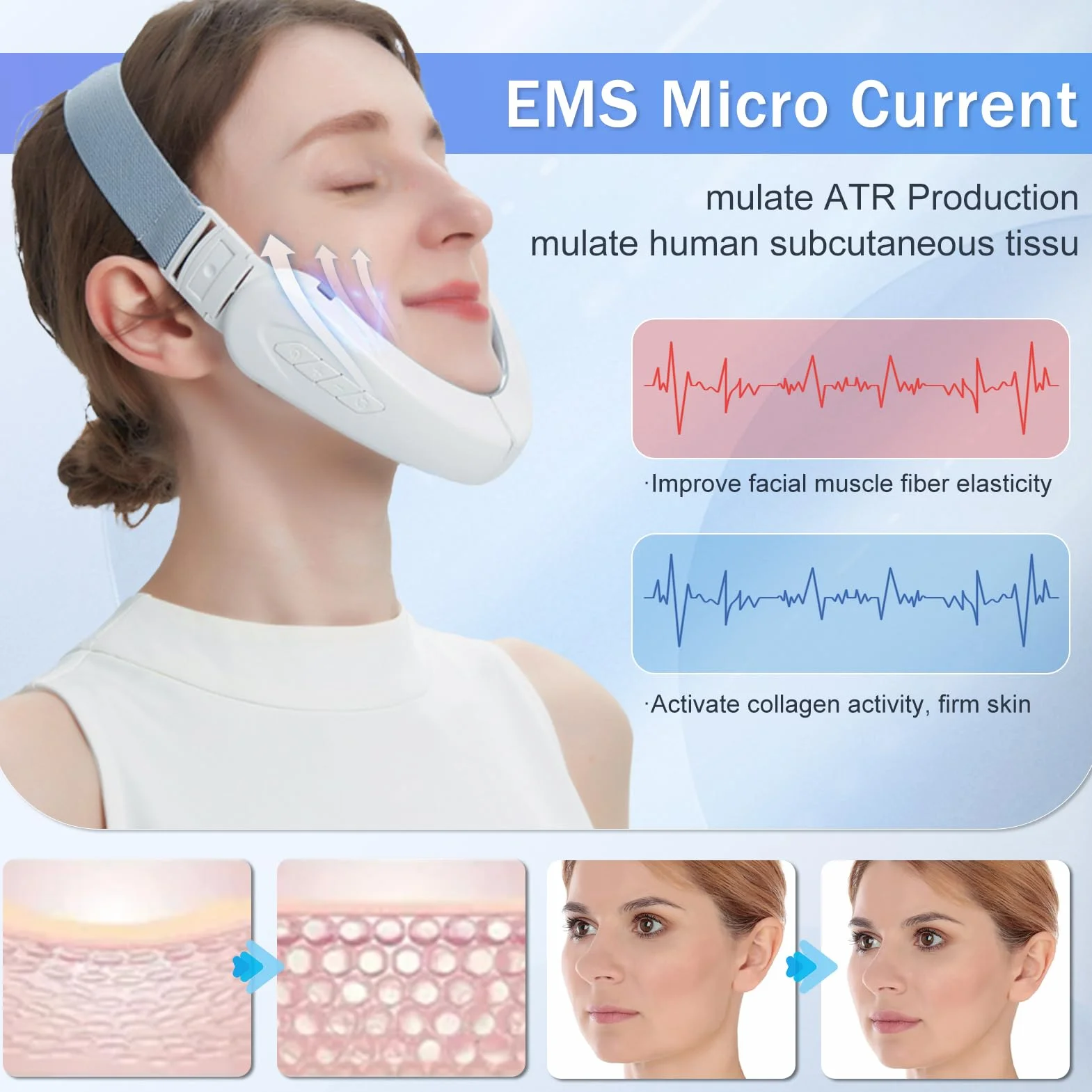 Reductor de Papada Lifting, EMS Masajeador Facial Eléctrico V Cuchillo de Belleza 6 Modos 12 Niveles