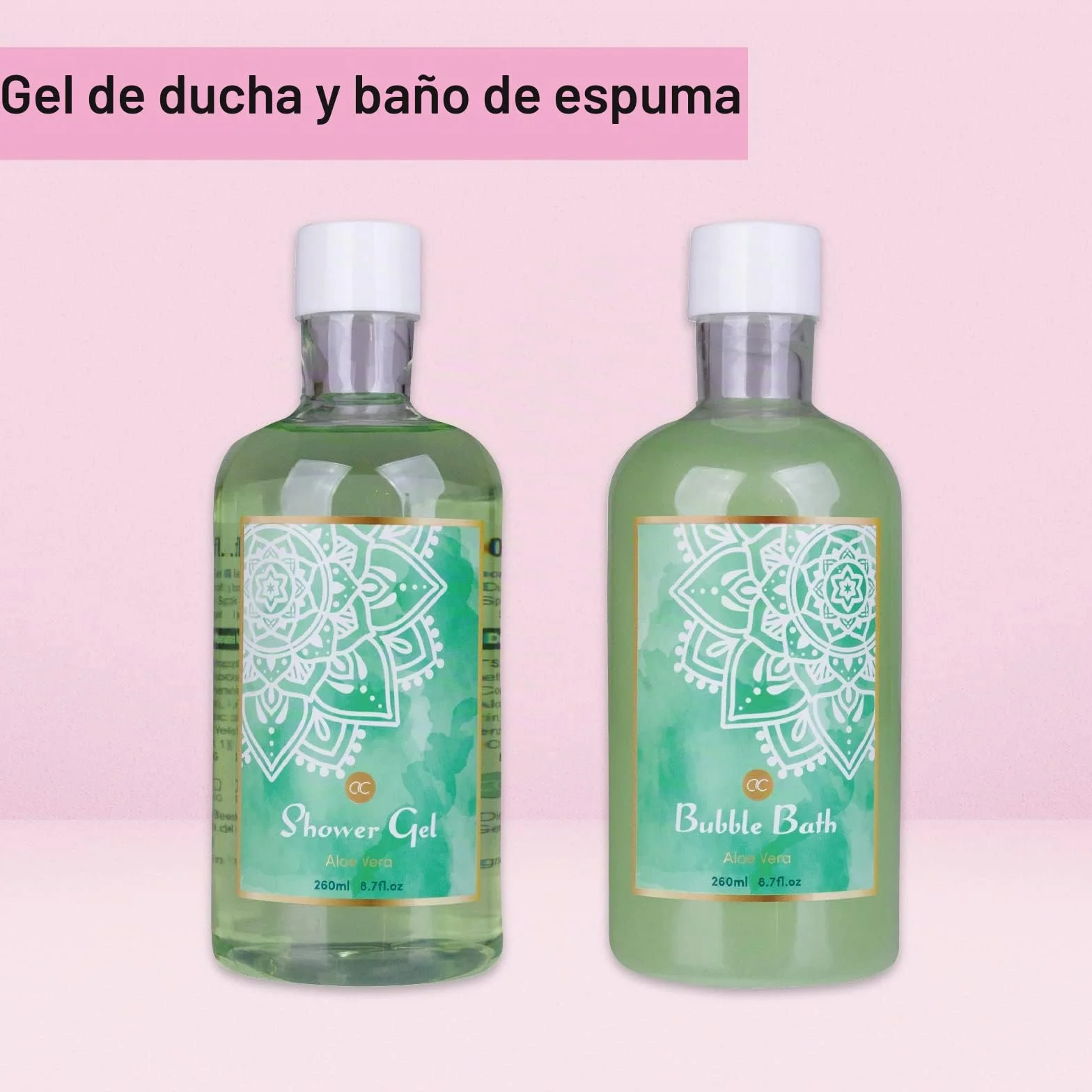 Set de ducha ALOE VERA para mujer en cesta de madera 6 piezas con gel, baño de burbujas, sal de baño y loción corporal