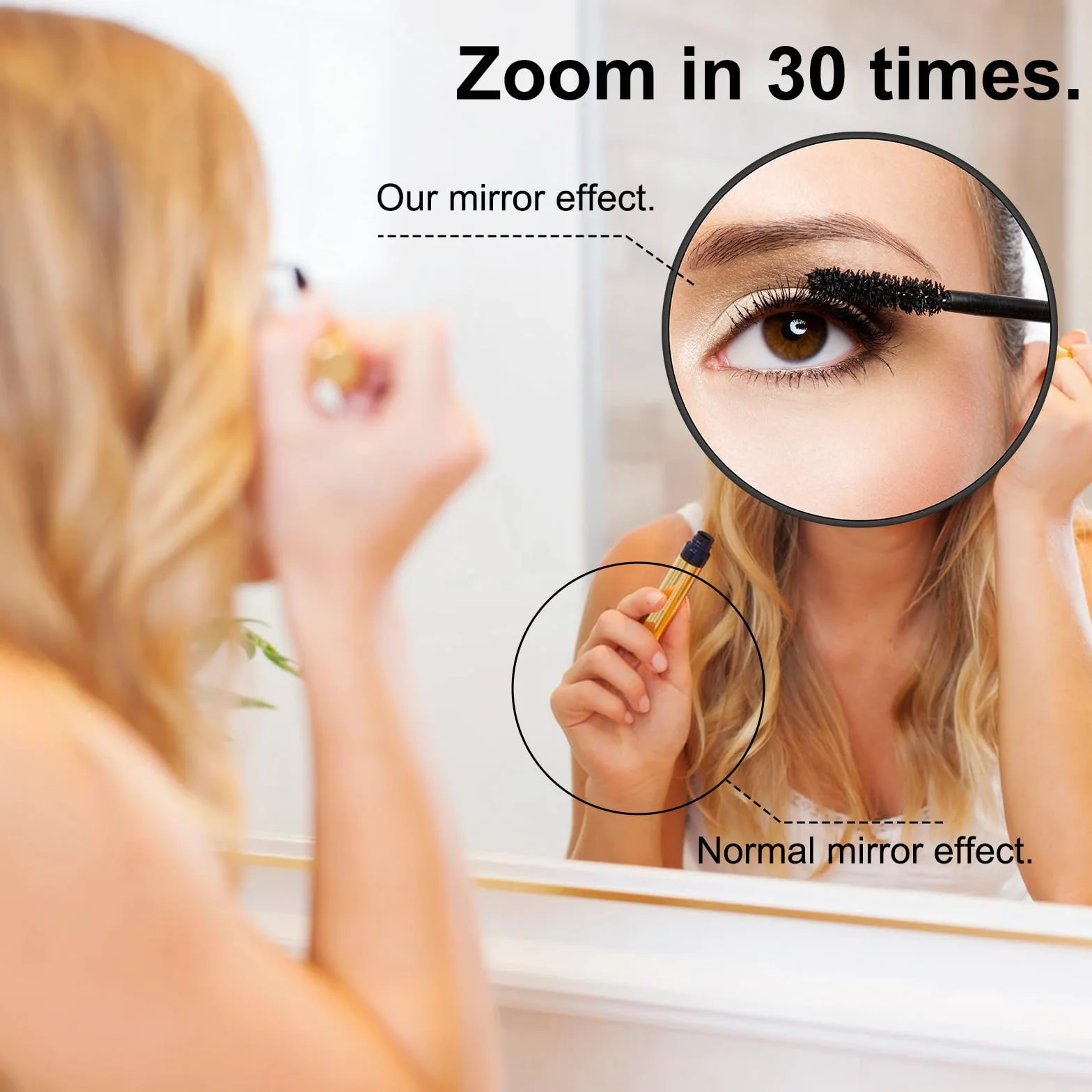 Espejo de aumento 30X con ventosa y pinzas para maquillaje, baño y viaje