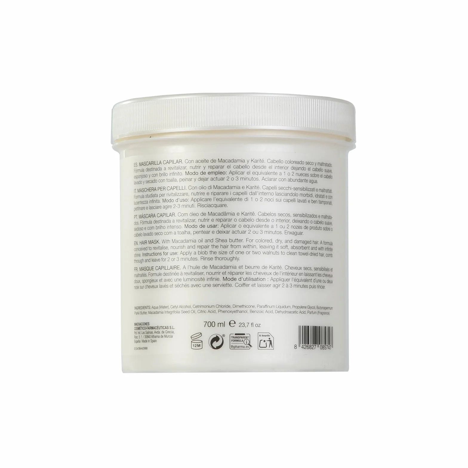 Thader Pharma Mascarilla capilar Macadamia Karité Cabello Teñido Seco Maltratado 700 ml