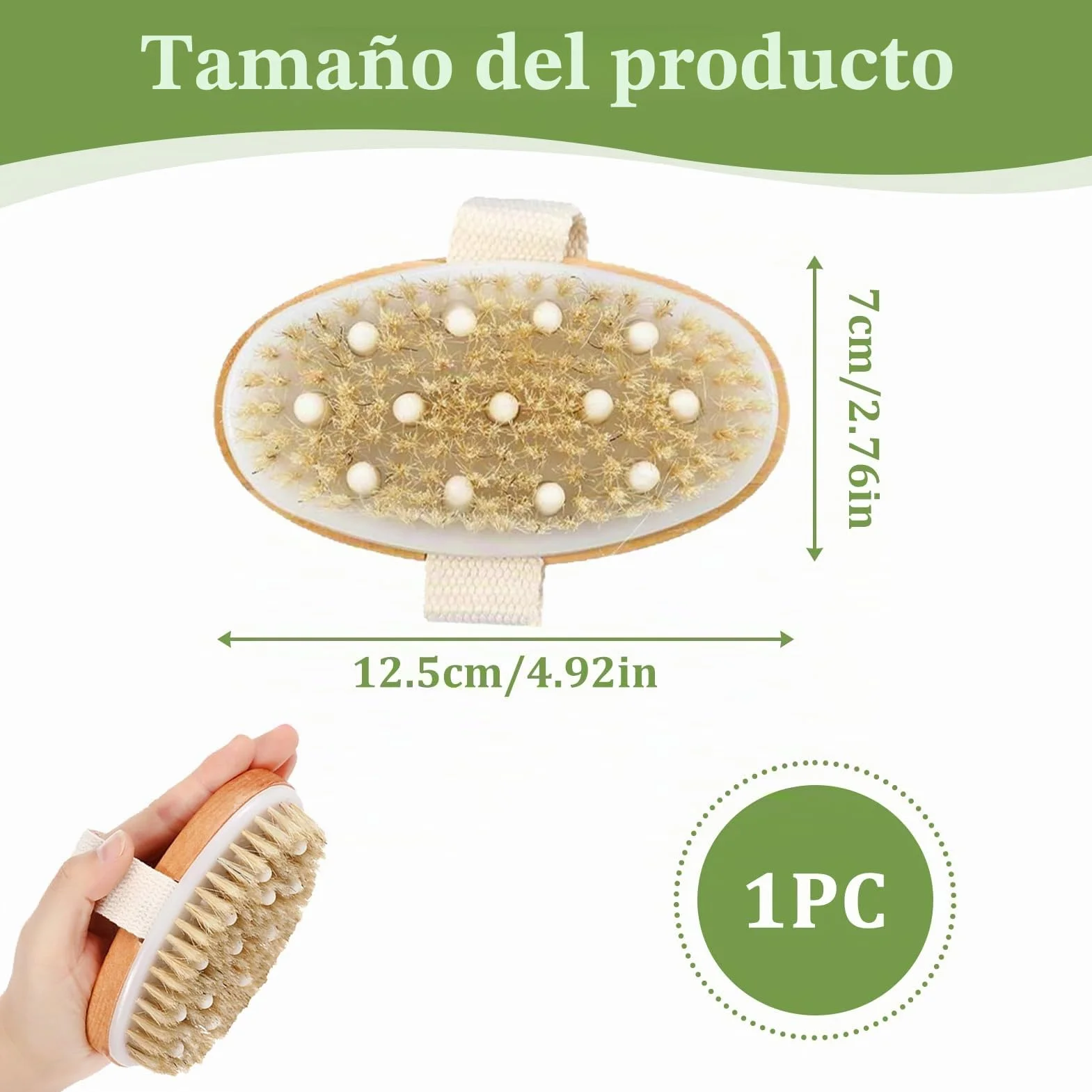 Cepillo seco corporal exfoliante cerdas de jabalí para drenaje linfático y reducción de celulitis