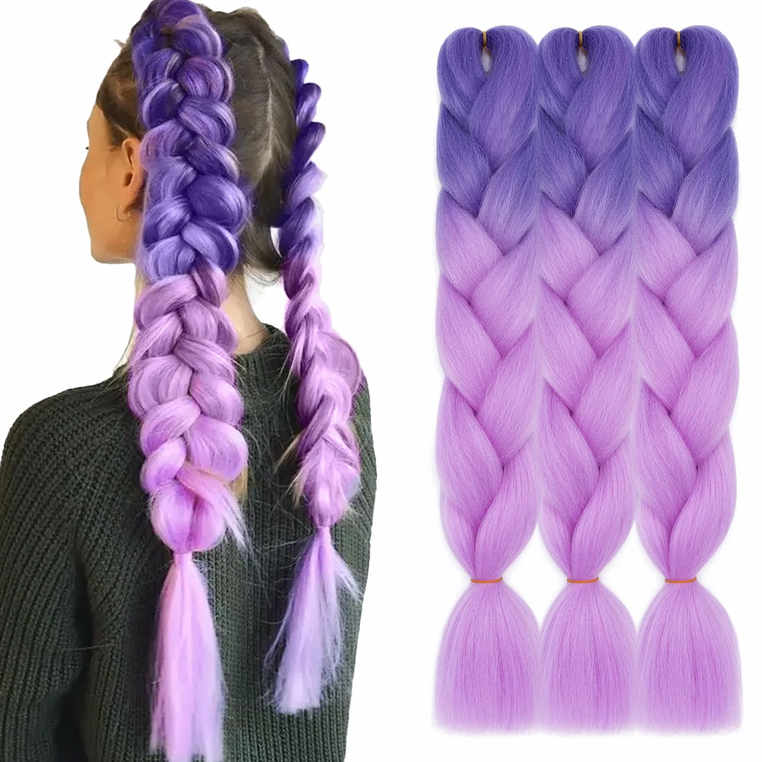 TESS Extensiones de Pelo para Trenzas Africanas Morado Oscuro y Lavanda 1 Paquete 100g Jumbo Braid