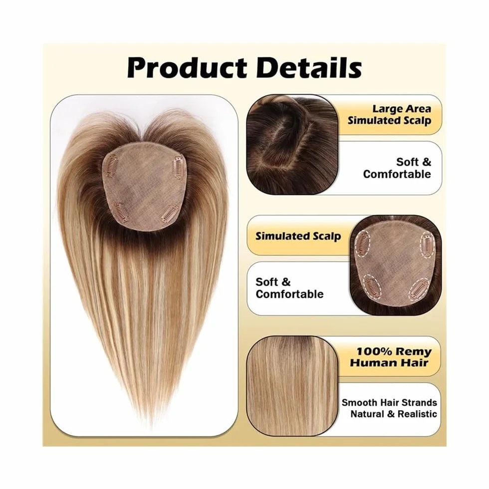 Extensiones de cabello humano de 30 cm for mujer, 12,7 x 14 cm, gran cobertura for cabello fino.(With Bangs,Ombre Light Blonde)