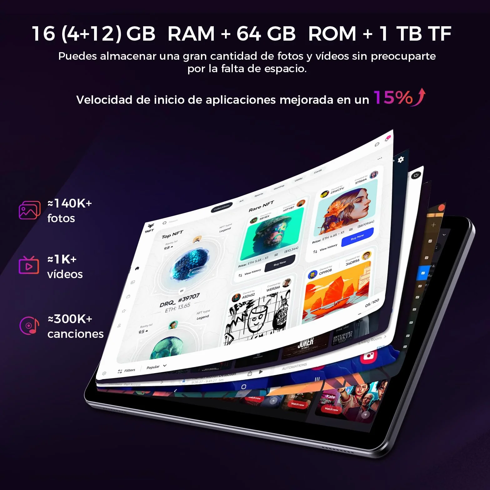 Tableta 10 Pulgadas Android 16, 16GB RAM 64GB ROM, Gemini Ai, 5G Wi-Fi6, BT5.2