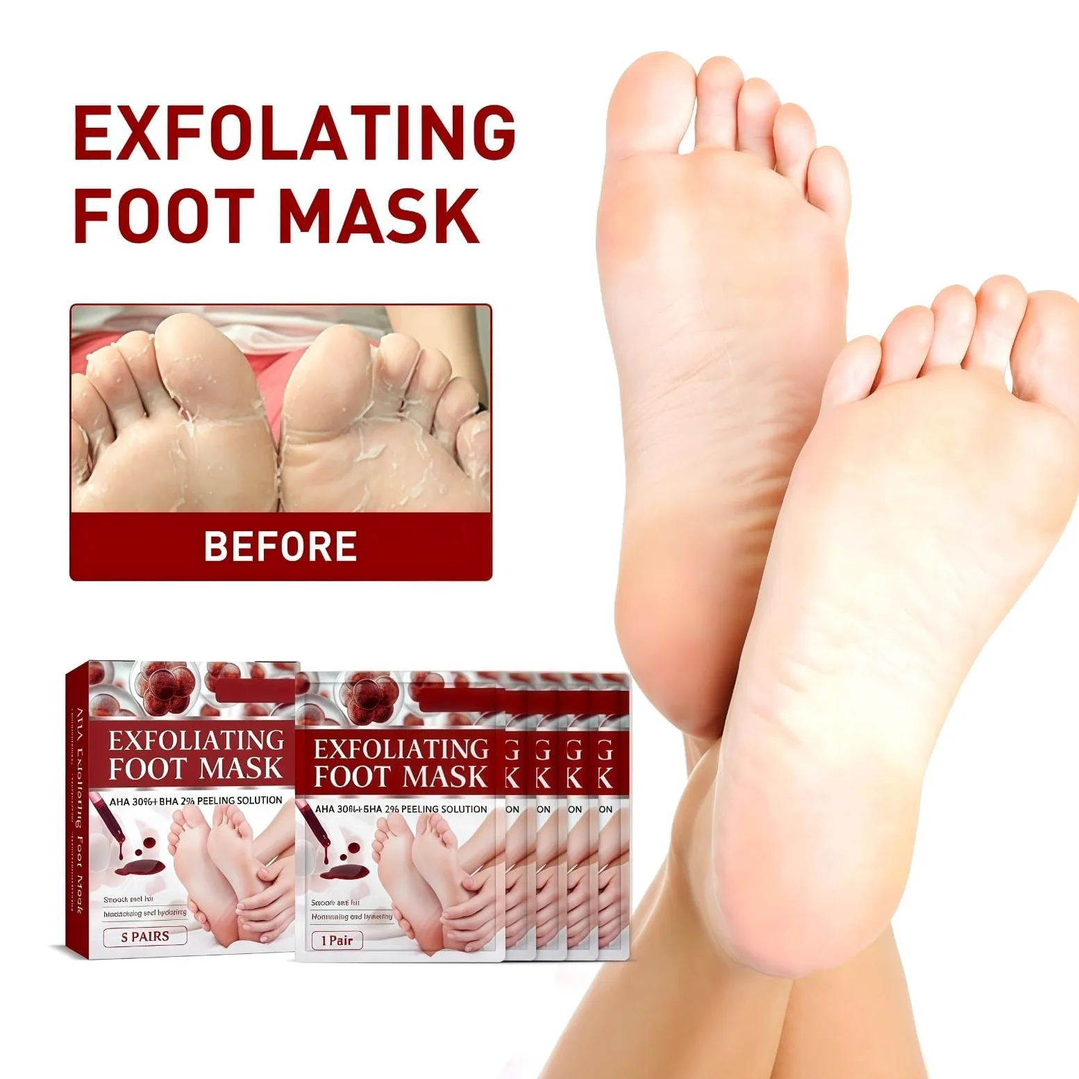 Máscara de pie para peeling de melocotón, máscara de pies hidratante con nueces de coco- Cuidado de callos y pieles muertas - Pie Hidratante, exfoliante, callo peeling pies