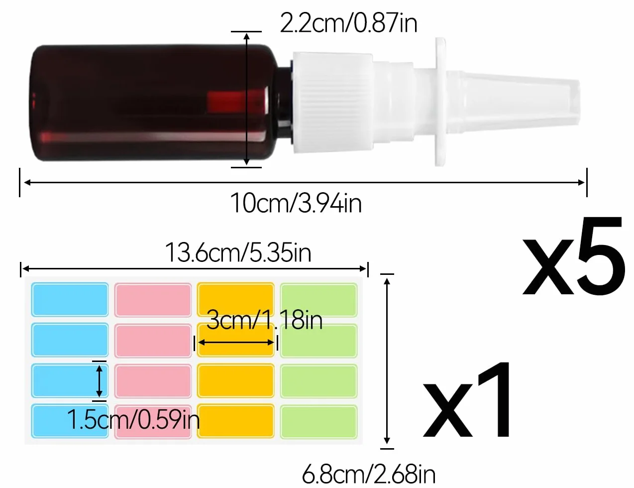 5 Botellas Vacías para Espray Nasal, Atomizadores Reutilizables con Embudo y Etiqueta, Marrón