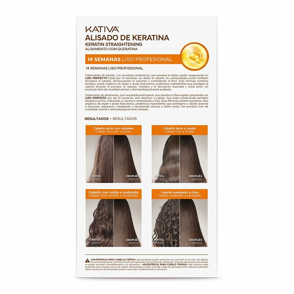 Kativa Kit Alisado Brasileño Tratamiento Profesional con Keratina Hidrolizada Ácido Hialurónico 5 Óleos Orgánicos 14 semanas