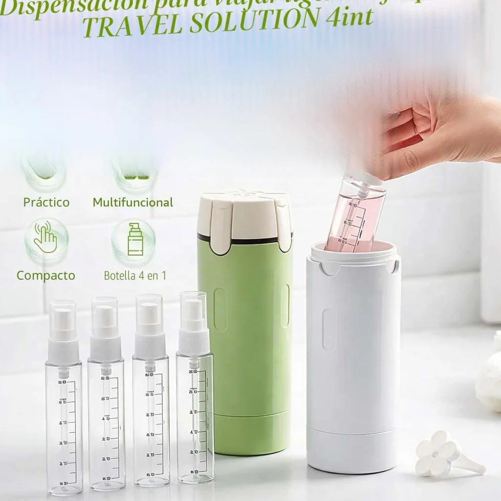 Set de botellas de viaje 4 en 1 rellenables a prueba de fugas para champú y loción