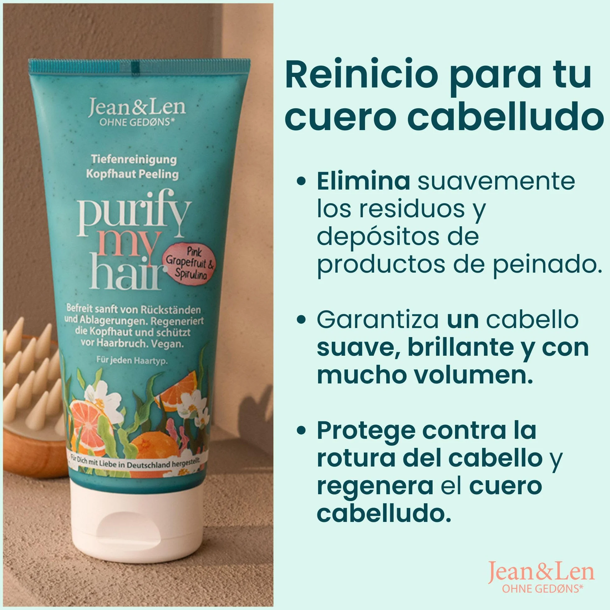 Jean & Len Exfoliante capilar Pomelo rosa y espirulina con vinagre de manzana y niacinamida, Scalp Scrub suave, 200 ml