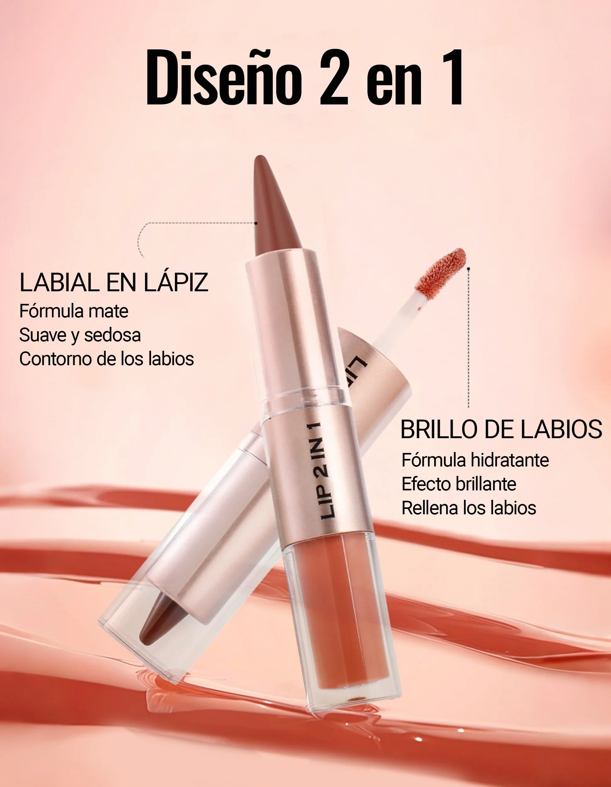 Erinde 2-en-1 Perfilador de Labios & Brillo, Labial Hidratante y Perfilador Mate, Alta Pigmentación, Larga Duración #06