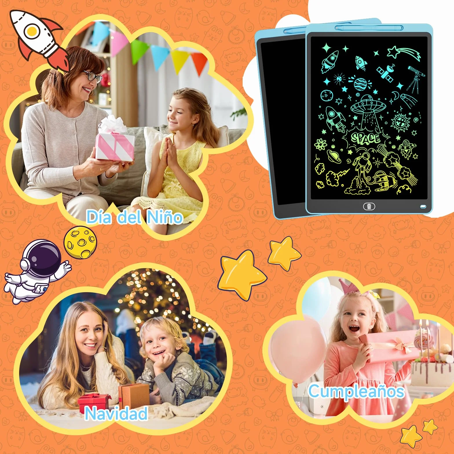 Electight Tablet Escritura LCD Color 12 Pulgadas 2 Packs, Juguetes Educativo Niños con Borrable y Bloqueo, Azul
